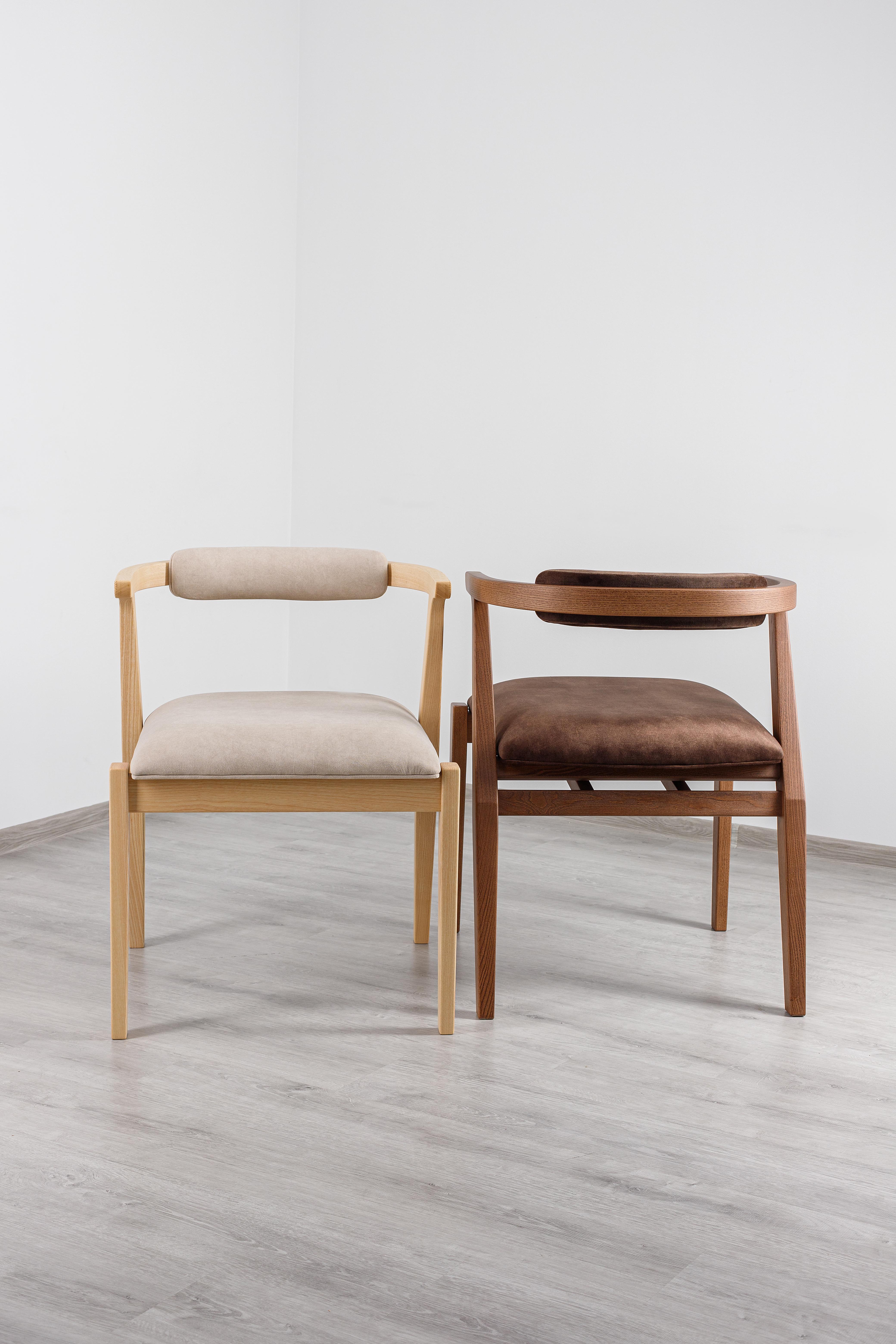 Modern Dining Room Chairs in Solid Wood and Brown Material For Sale 4