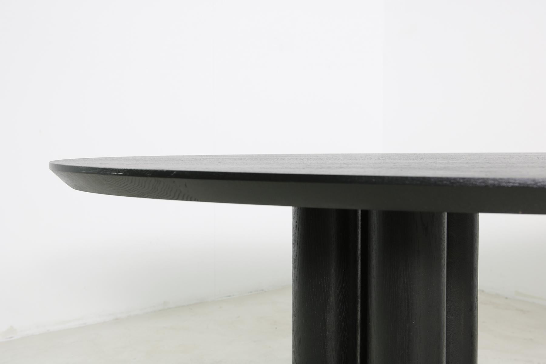 Beautiful contemporary Nathan Lindberg table, heavyweight. This piece can be used as a dining table for 8-10 persons, or as a conference table, or even a large free standing desk...
Beautiful oval, elliptical shape, solid oak base, black stained.