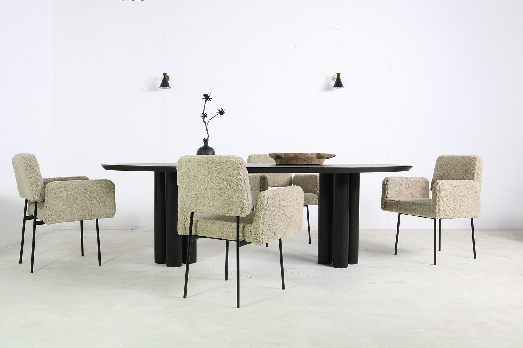 Wood Modern Dining Room Oval Table Solid Oak, Nathan Lindberg Pedestal Black Edition