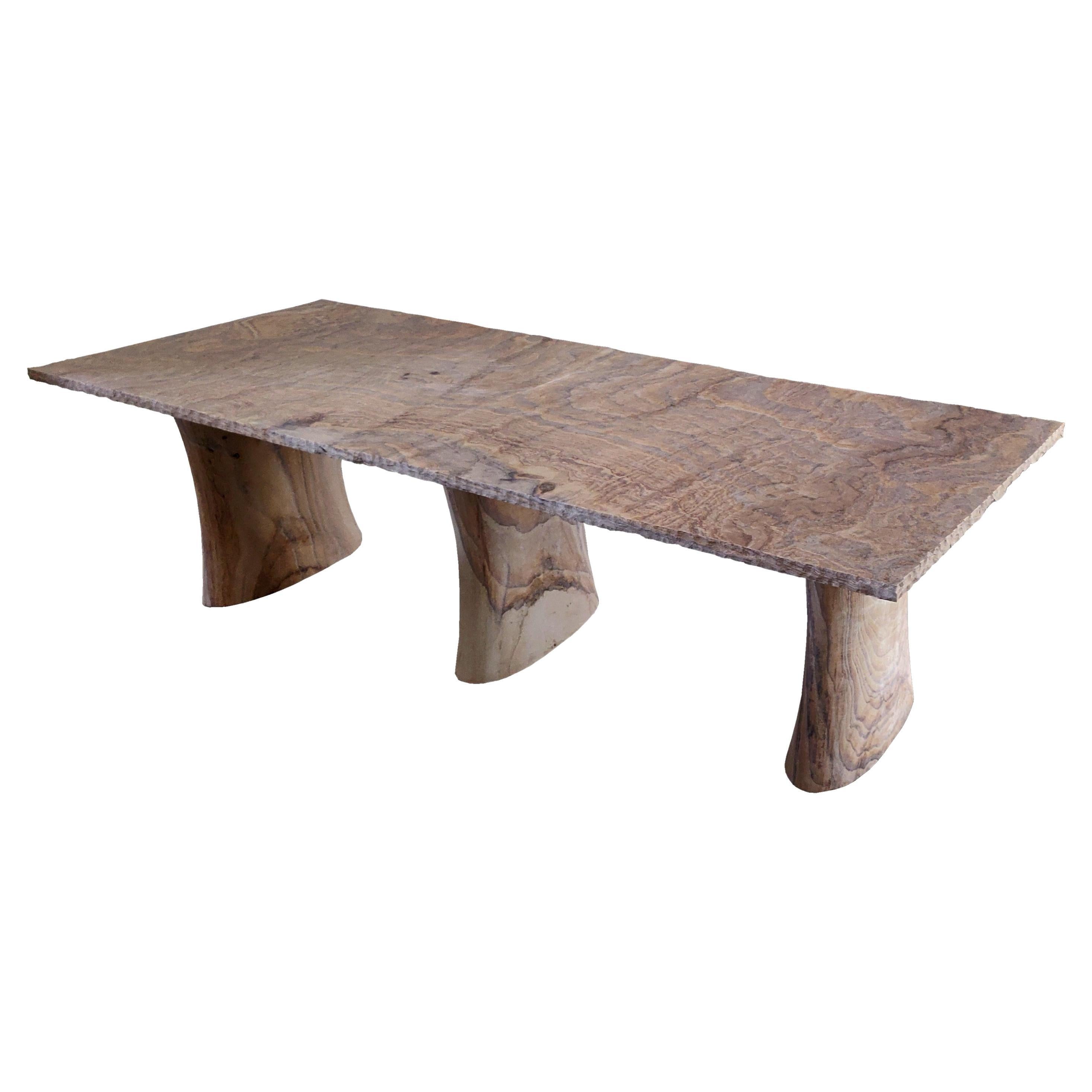 Modern Dining Room Table Hand Carved in Sandstone, Modern Dining Table by Paul For Sale
