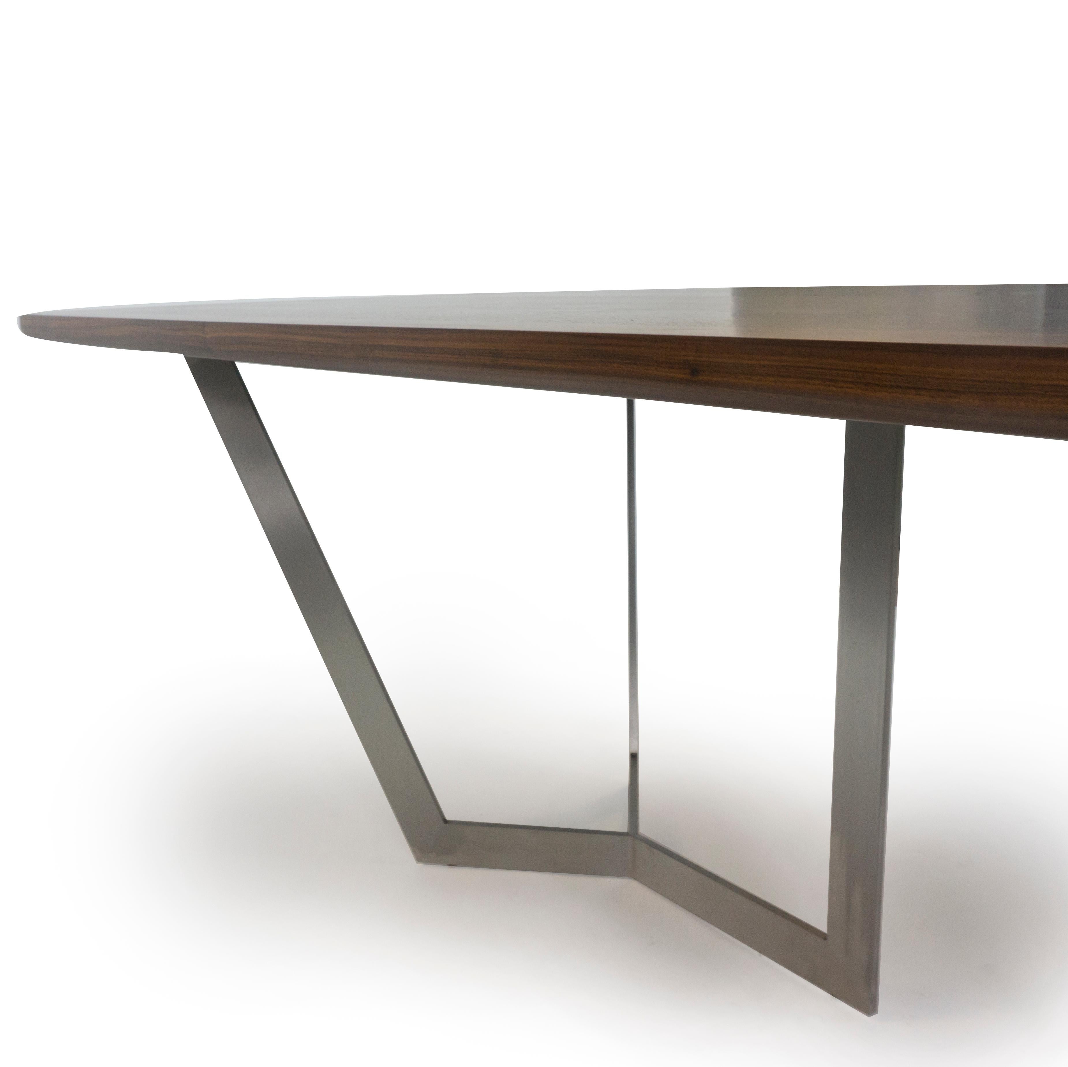 American Modern Dining Room Table with Wooden Top and Stainless Finished Legs For Sale