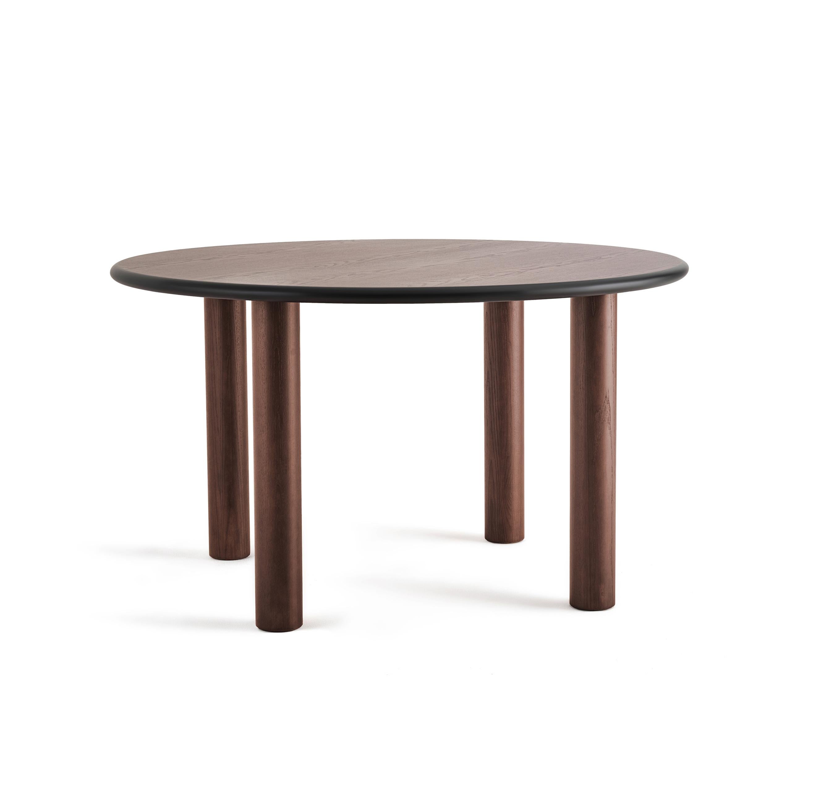 Organic Modern Contemporary Dining Round Table 'Paul' by Noom, Brown Stained, 130 cm For Sale