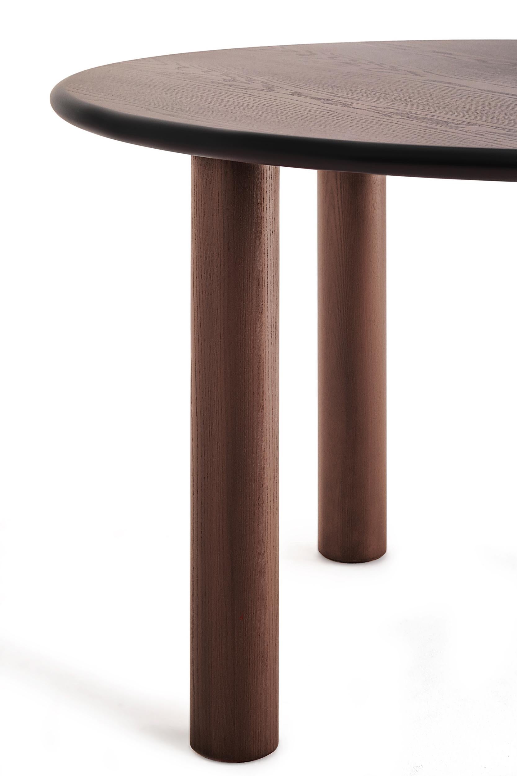 Wood Contemporary Dining Round Table 'Paul' by Noom, Brown Stained, 180 cm For Sale