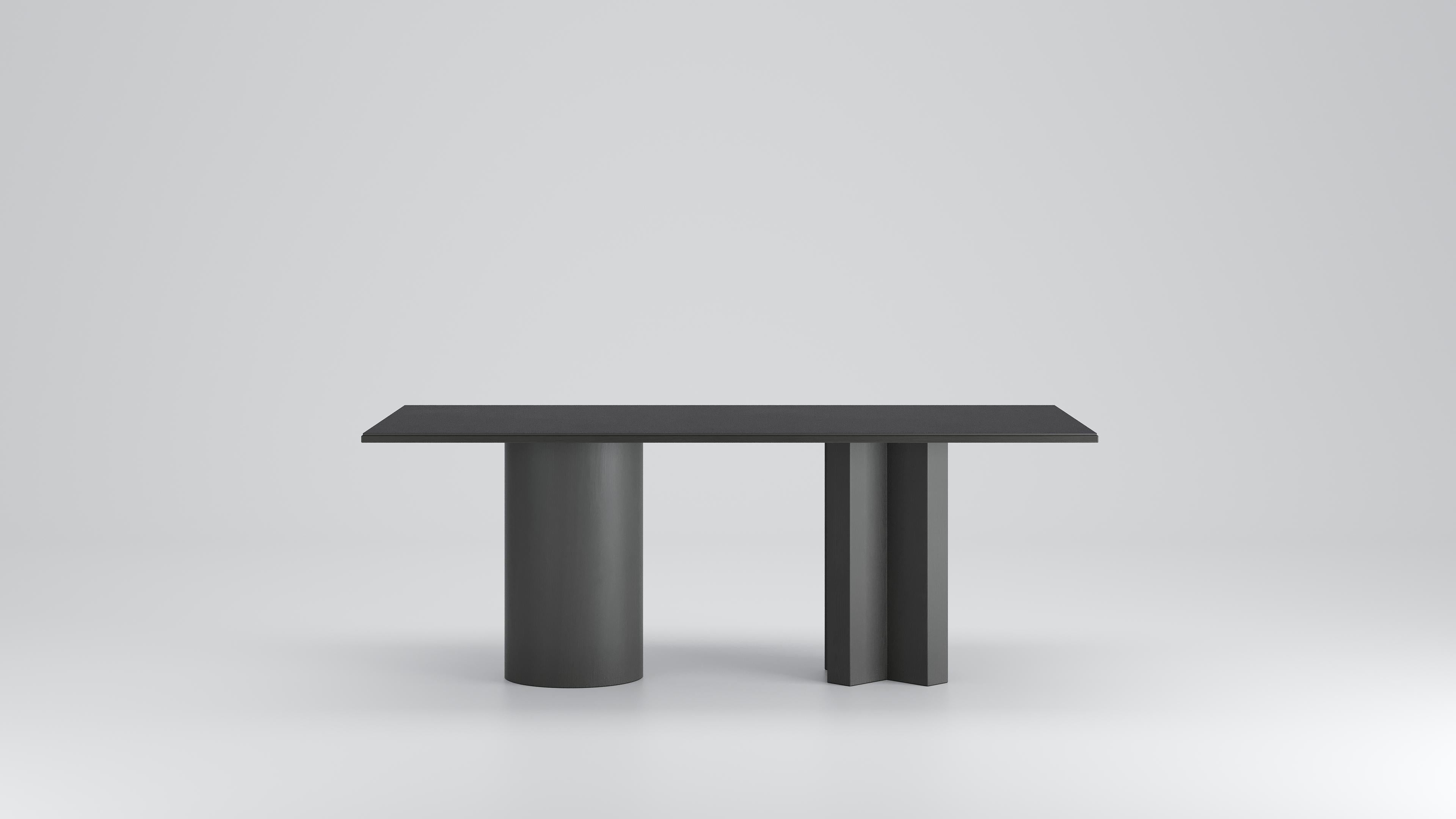 Table de salle à manger moderne Arithmetics en céramique et bois de Palo Nero en vente 4