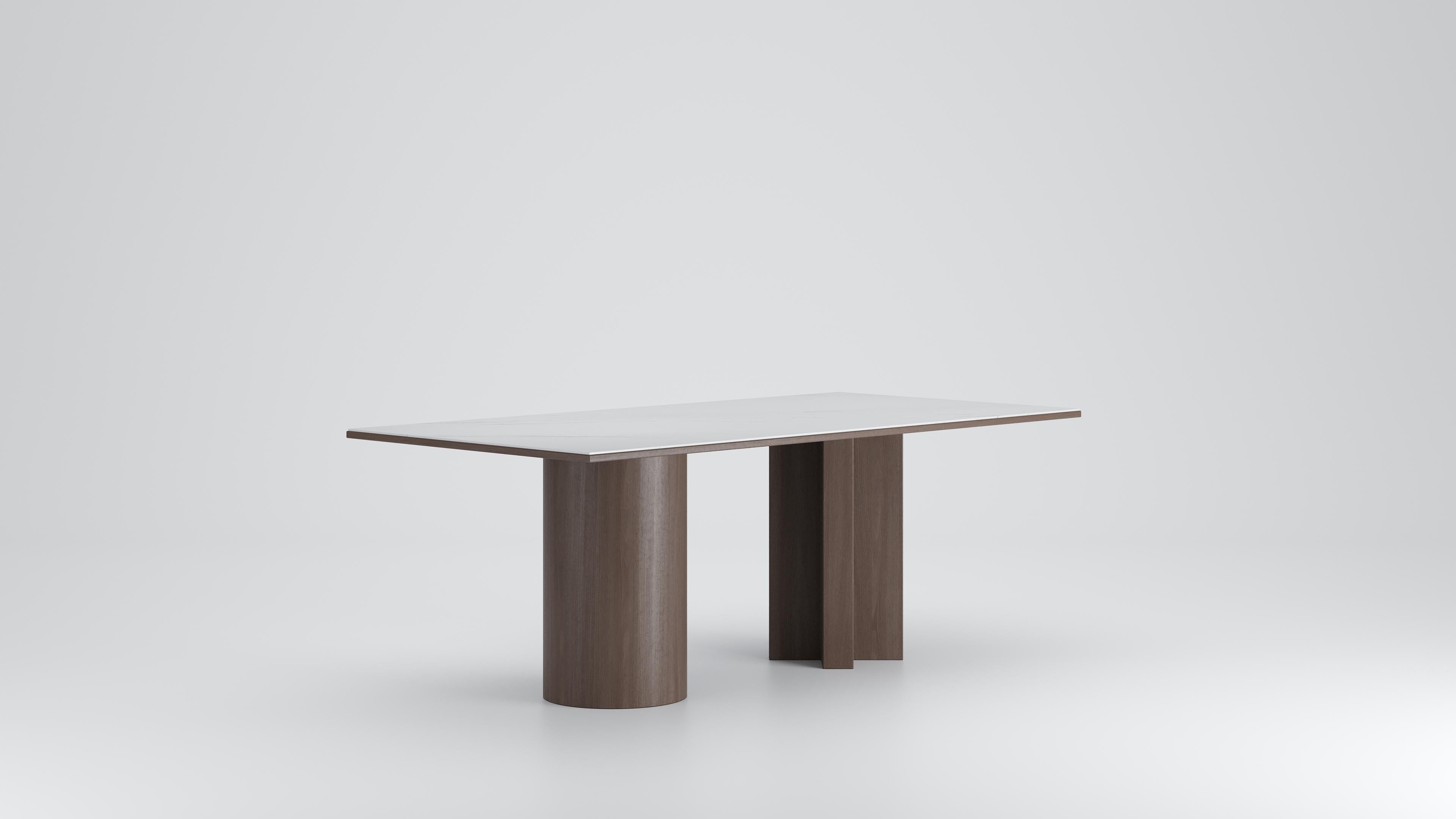 Table de salle à manger moderne Arithmetics en céramique et bois de Palo Nero en vente 9