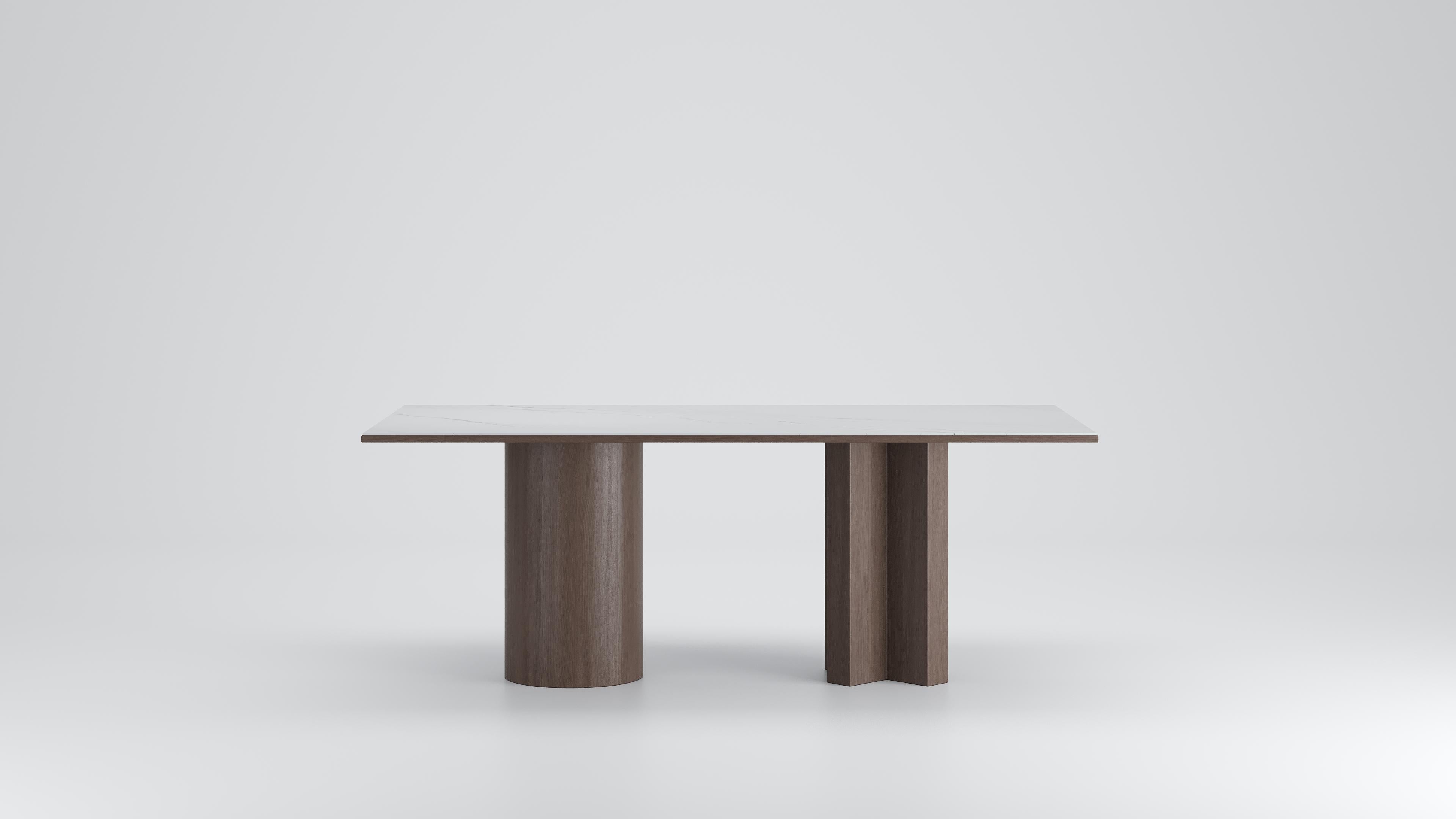 Table de salle à manger moderne Arithmetics en céramique et bois de Palo Nero en vente 10