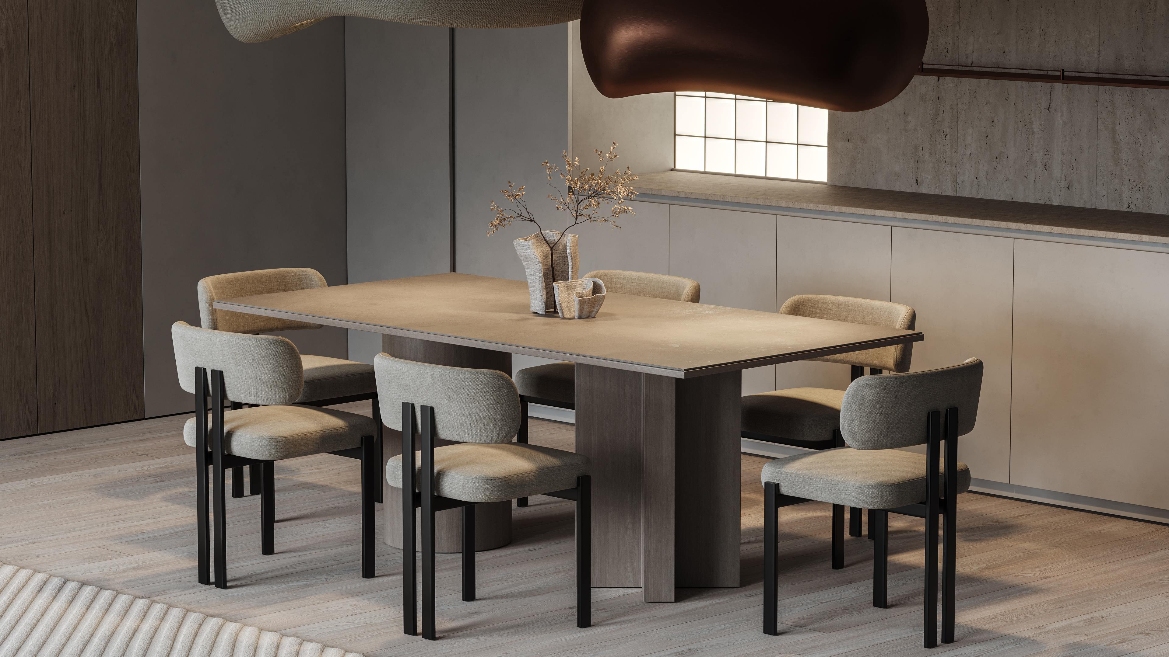 XXIe siècle et contemporain Table de salle à manger moderne Arithmetics en céramique et bois de Palo Nero en vente