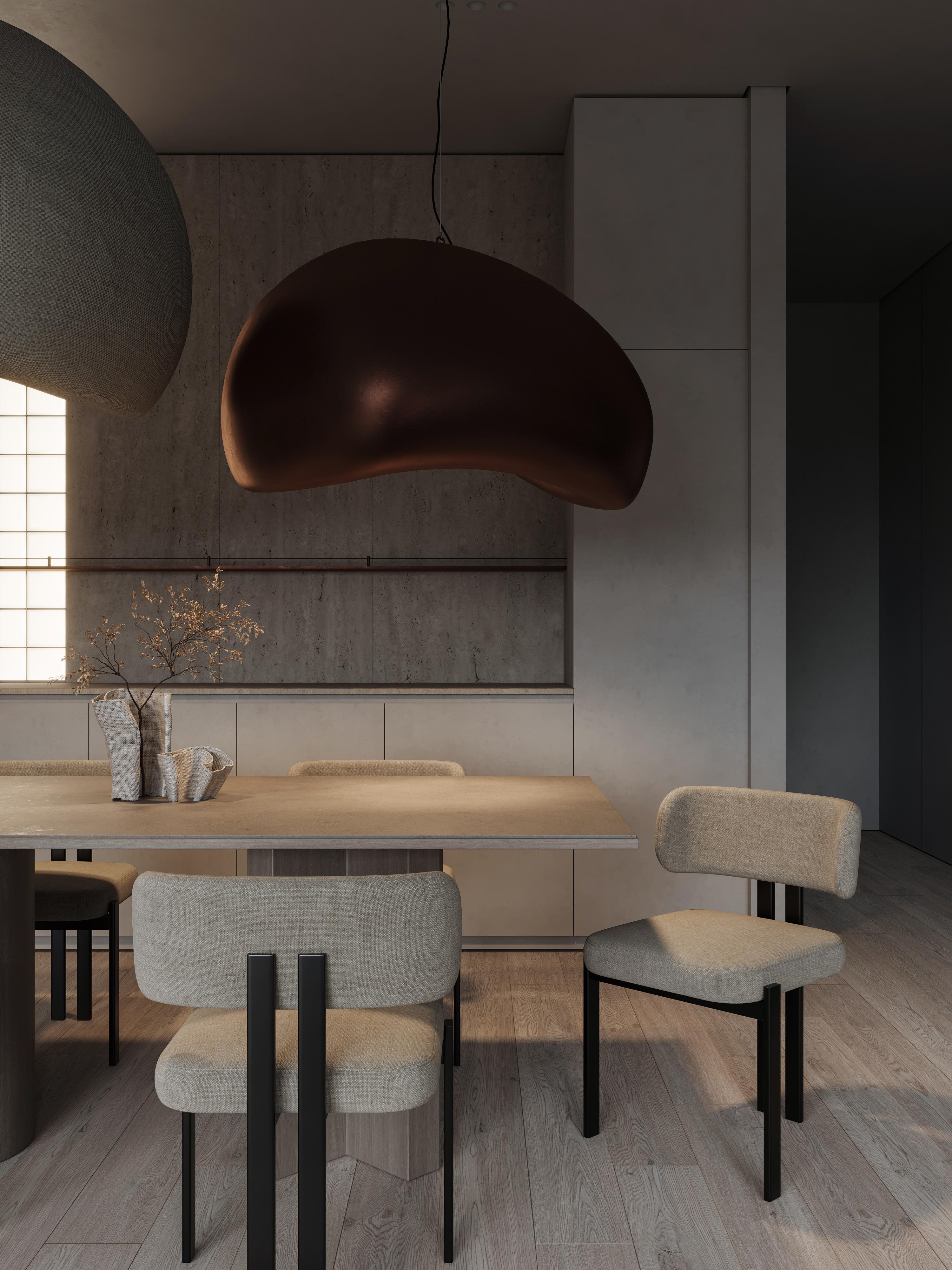 Table de salle à manger moderne Arithmetics en céramique et bois de Palo Nero en vente 1