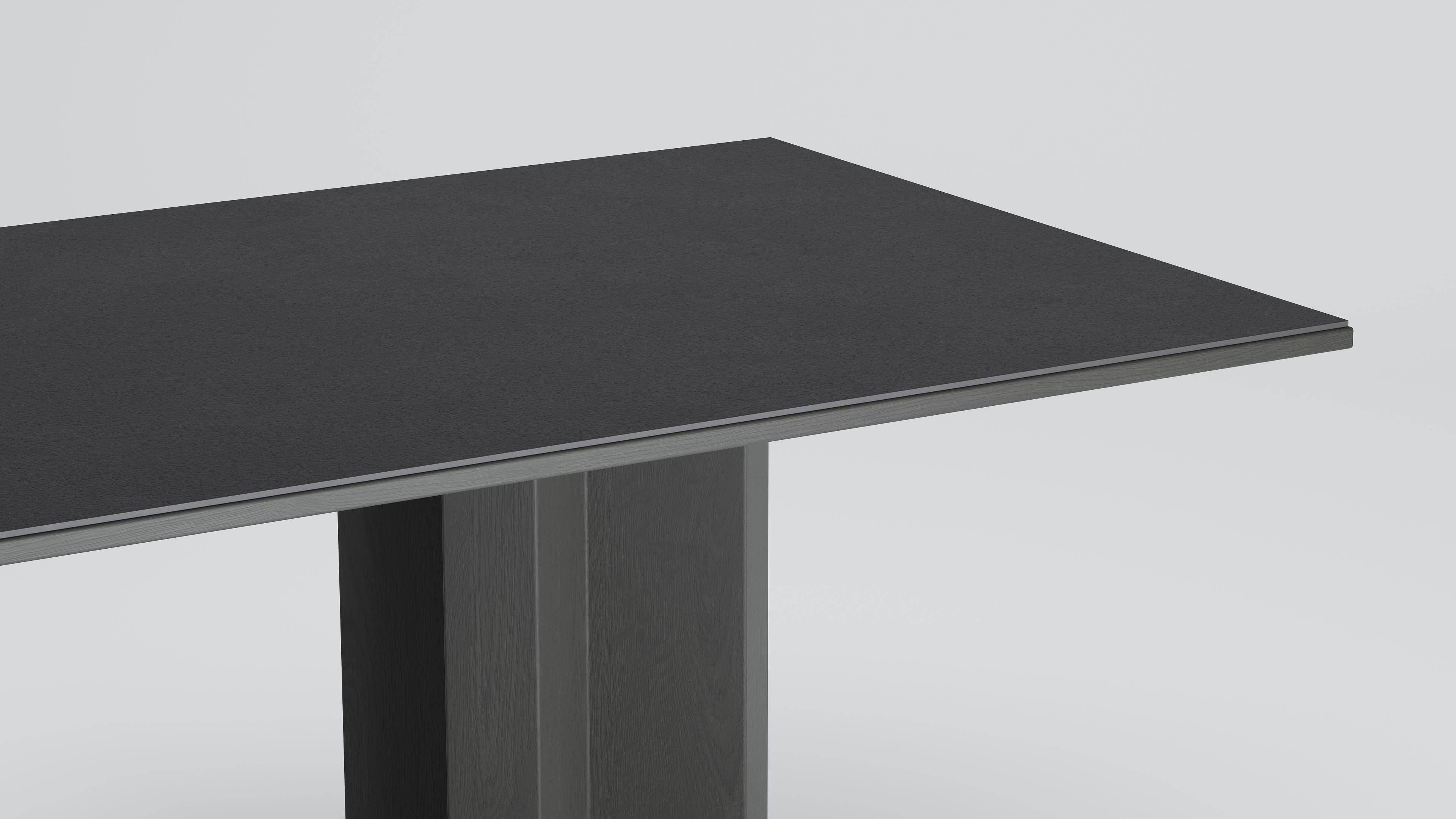 Table de salle à manger moderne Arithmetics en céramique et bois de Palo Nero en vente 2