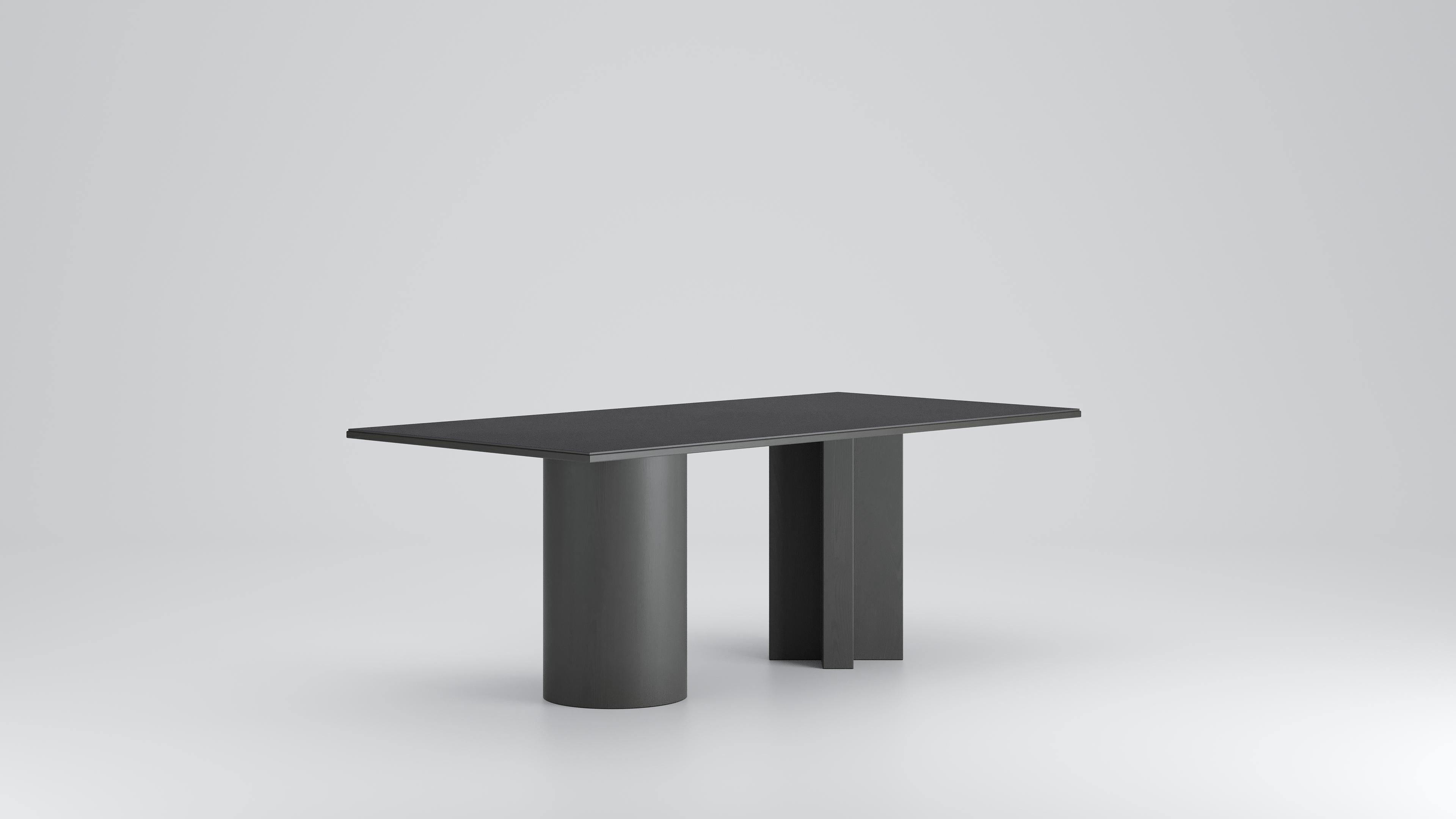 Table de salle à manger moderne Arithmetics en céramique et bois de Palo Nero en vente 3