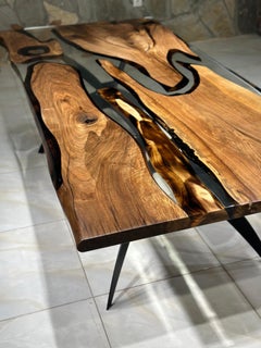 Custom Walnut Wood Epoxy Dining Table, Arts and Crafts Style, Turkey