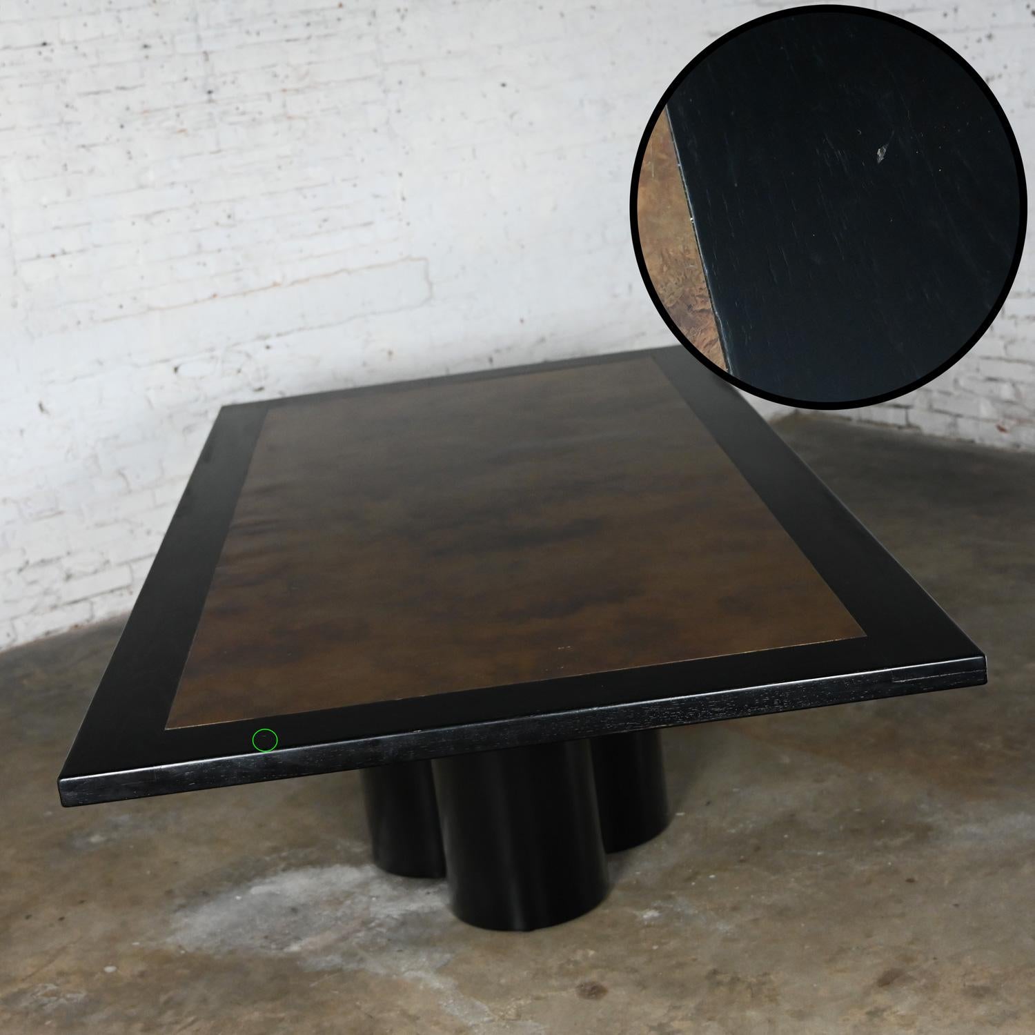 Modern Dining Table Black Painted Metal Cylinder Pedestal Base & Brass Top Inset For Sale 10