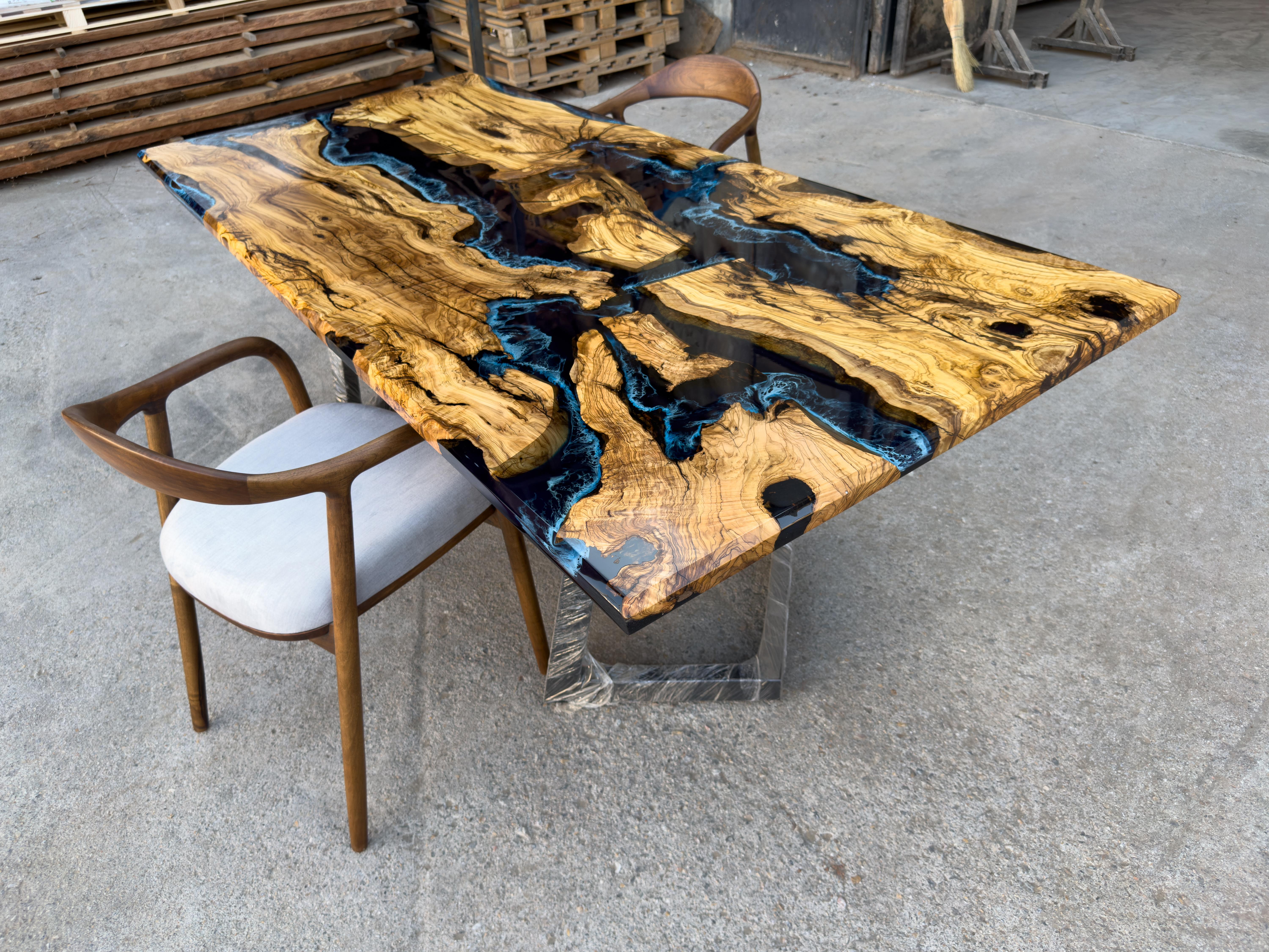 Olive Wood Resin River Dining Table For Sale 1