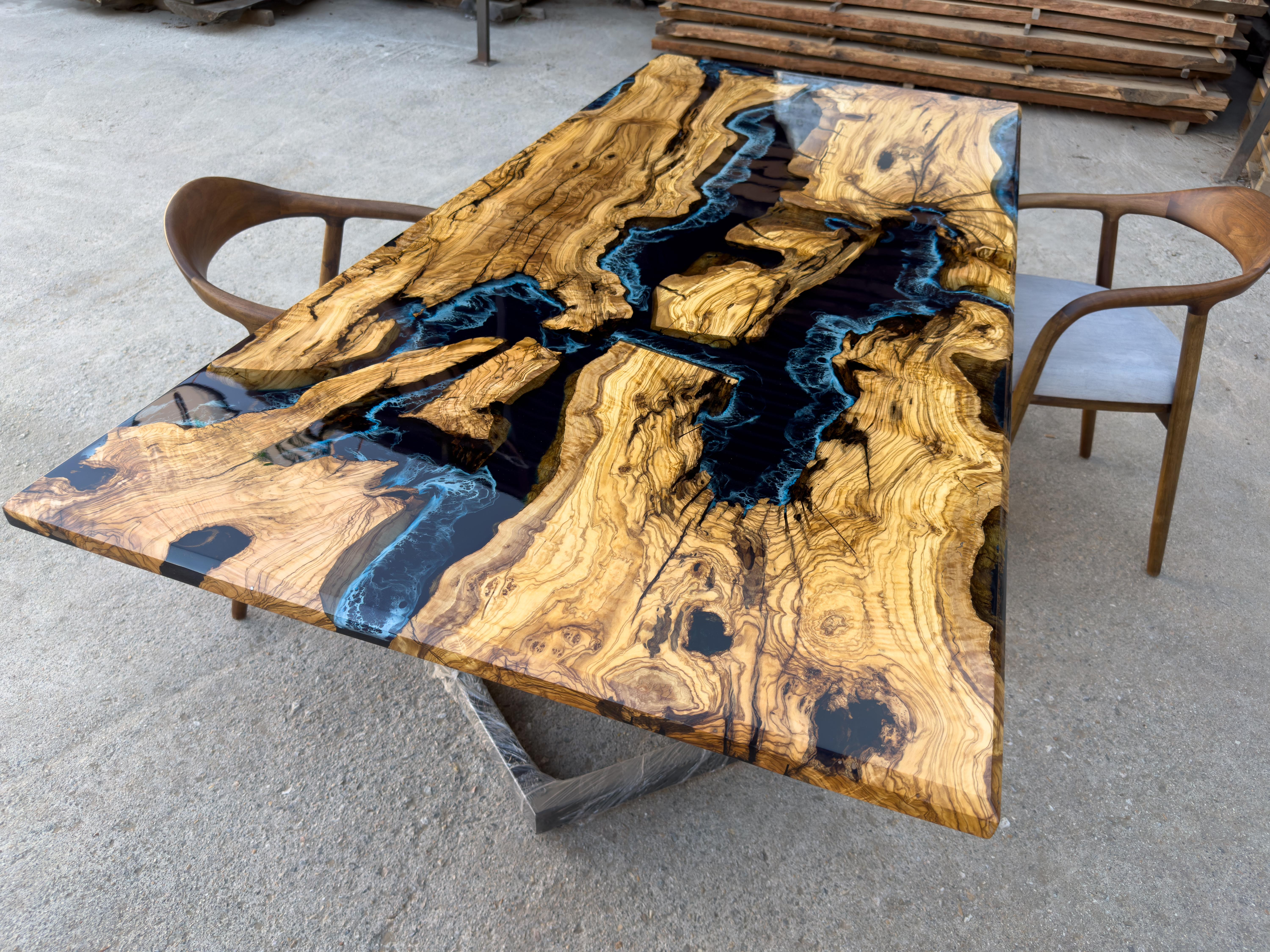 Olive Wood Resin River Dining Table For Sale 2