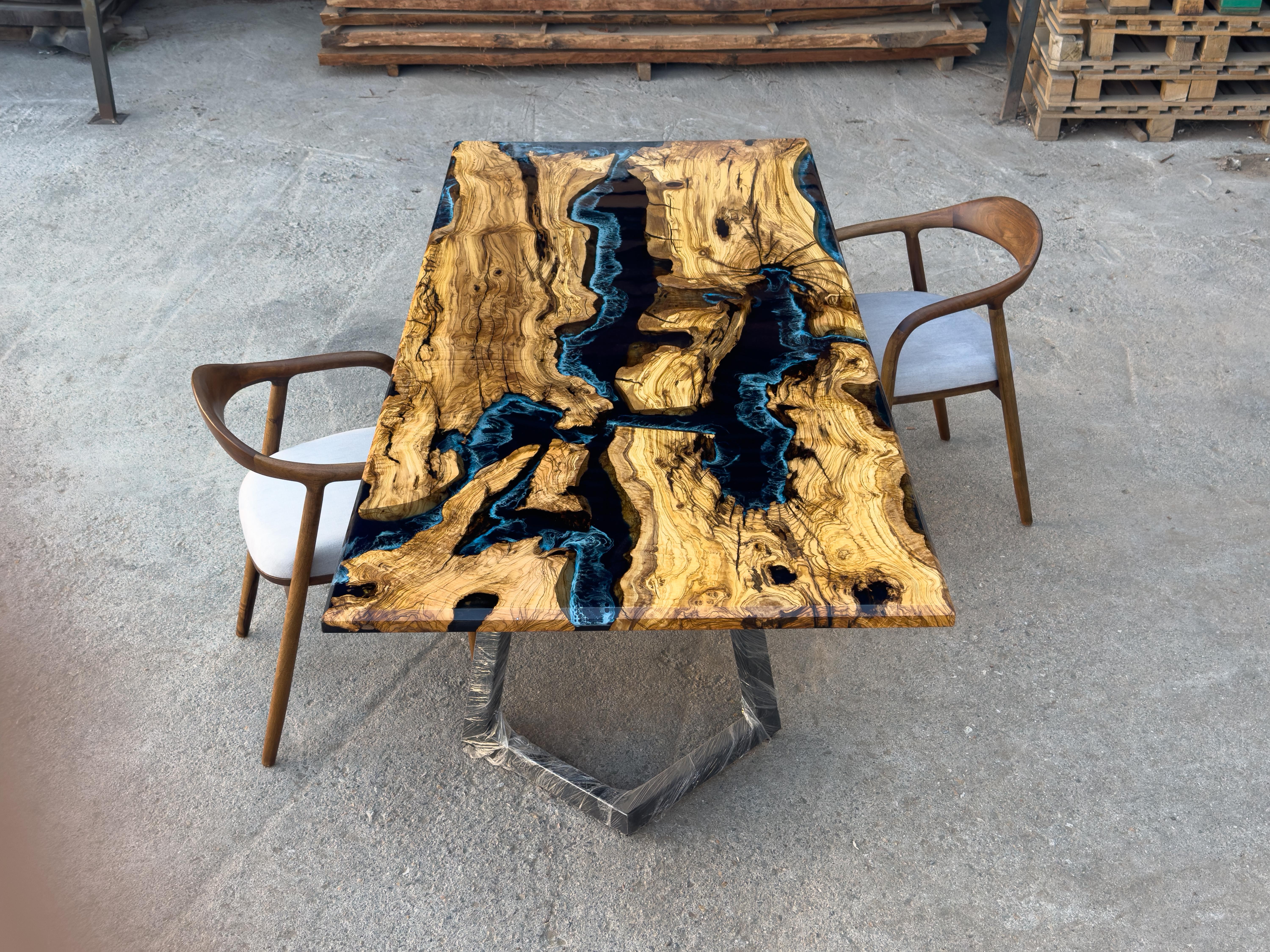 Olive Wood Resin River Dining Table For Sale 3