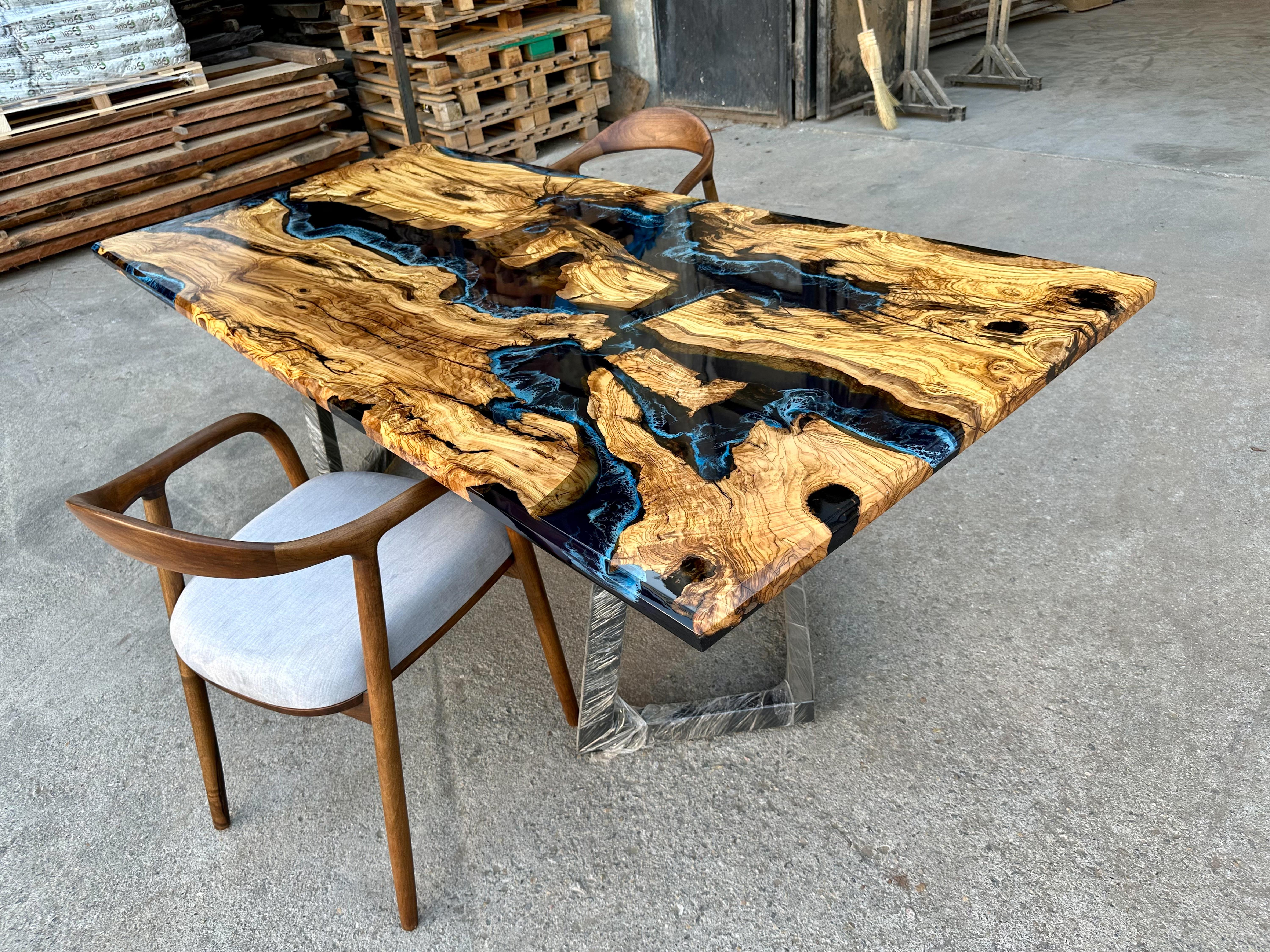 Olive Wood Resin River Dining Table For Sale 4