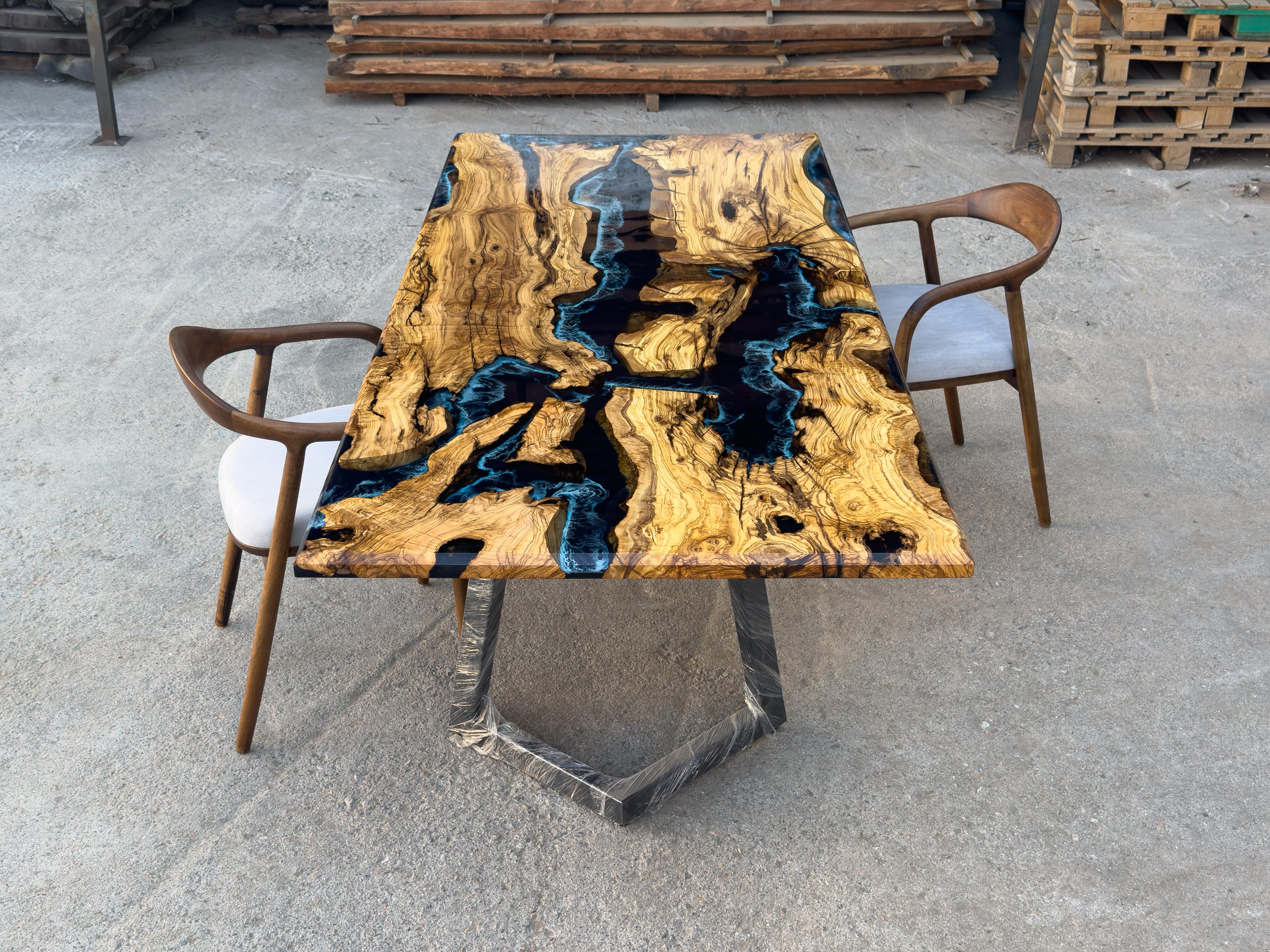 Turkish Olive Wood Resin River Dining Table For Sale
