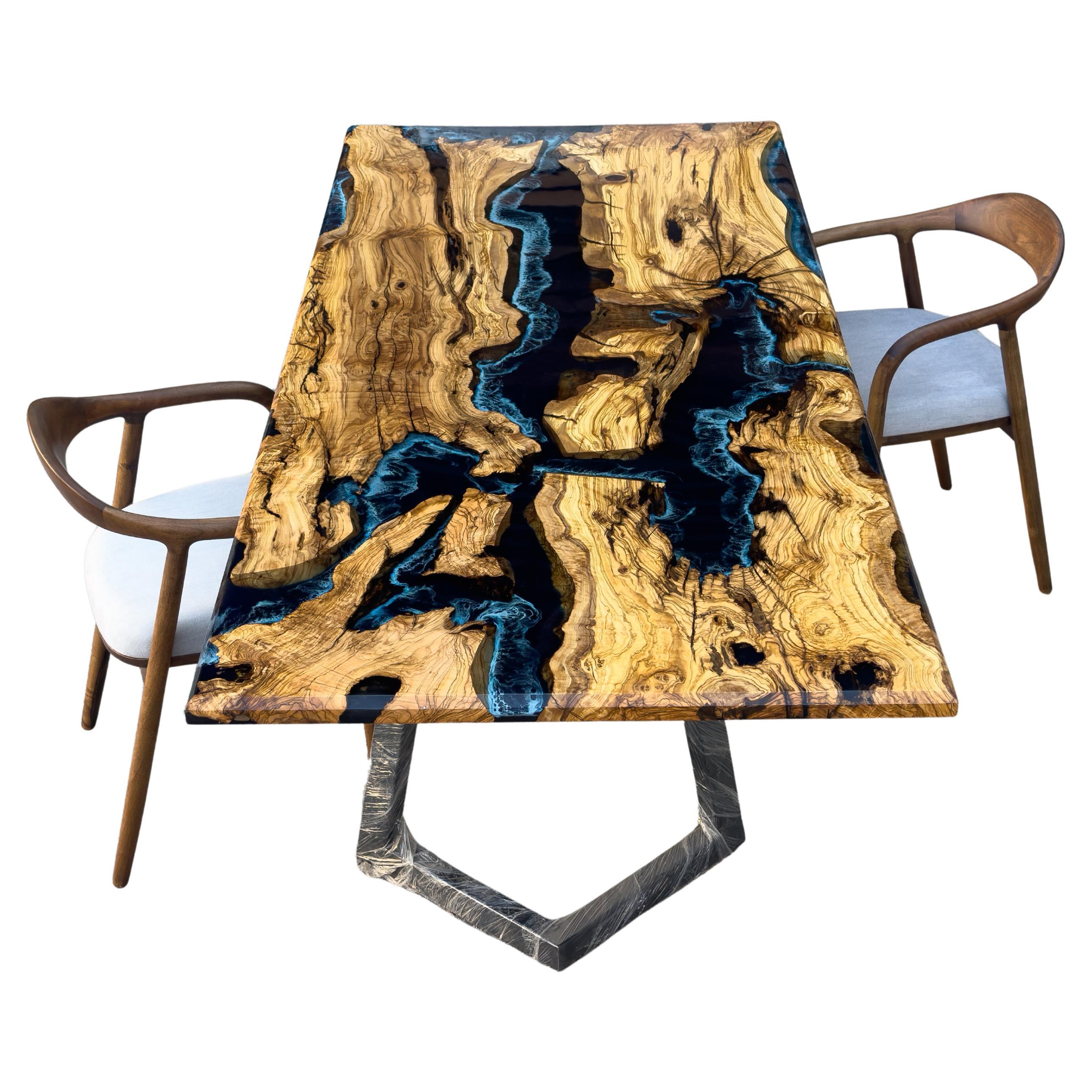 Epoxy Resin Olive Wood Resin River Dining Table For Sale