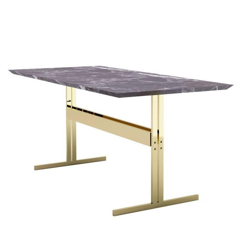 Modern Dining Table In Black Marble With Brass Finish For Sale