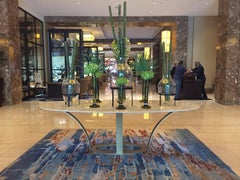 Modern Dining Table, Oval Marble Carrara and Steel Base with Brass Finishing