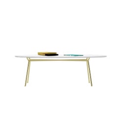 Modern Dining Table, Oval Marble Carrara and Steel Base with Copper Finishing