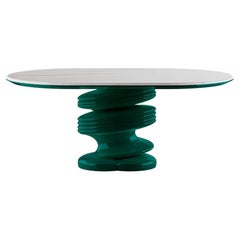 Modern Dining Table, White Marble Top with Twisted Sculptural Green Base 