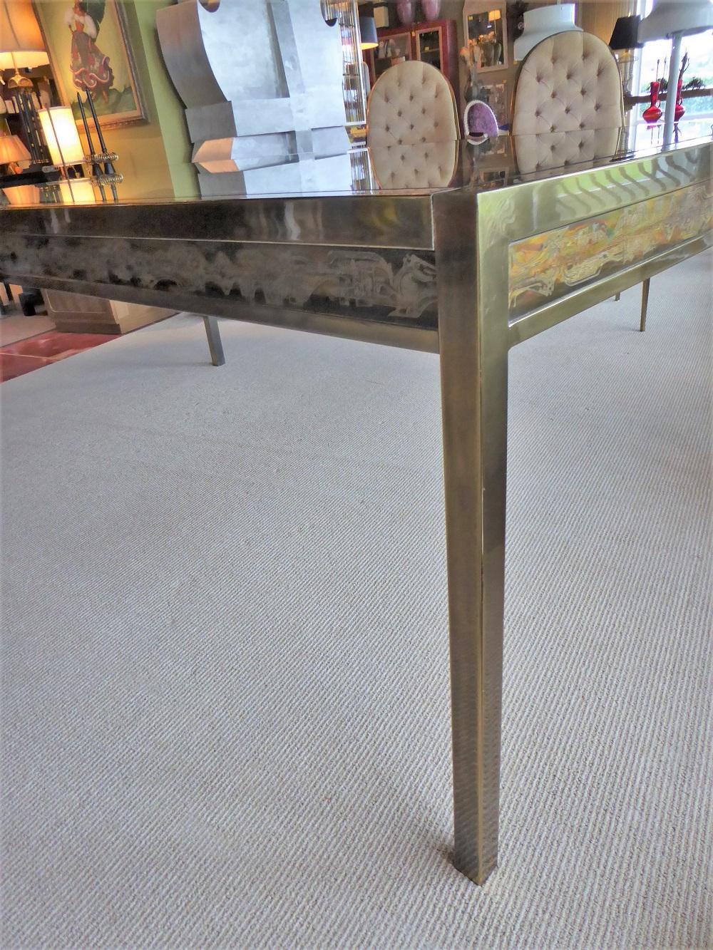 Modern Dining Table with Acid Etched Brass Panels by Bernhard Rohne Mastercraft 4
