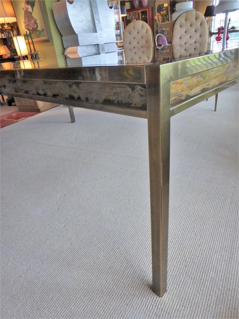 Modern Dining Table with Acid Etched Brass Panels by Bernhard Rohne Mastercraft For Sale 4