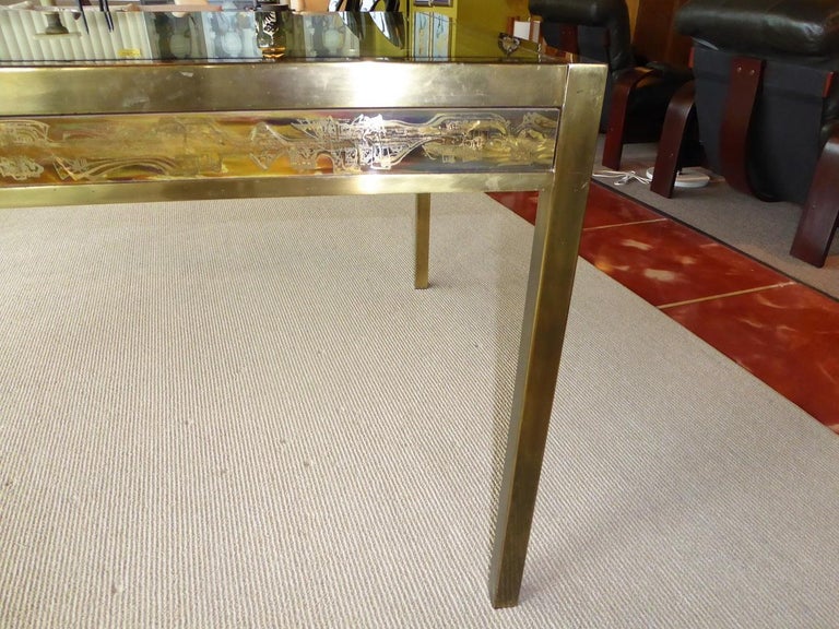 Modern Dining Table with Acid Etched Brass Panels by Bernhard Rohne Mastercraft For Sale 5