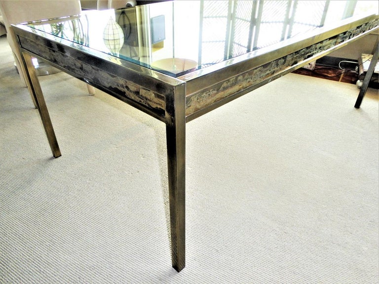 Modern Dining Table with Acid Etched Brass Panels by Bernhard Rohne Mastercraft For Sale 6