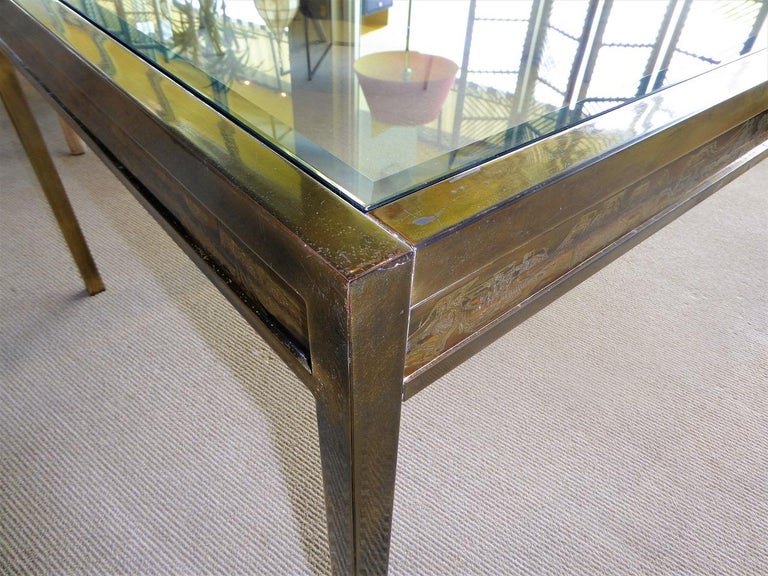 Modern Dining Table with Acid Etched Brass Panels by Bernhard Rohne Mastercraft For Sale 12