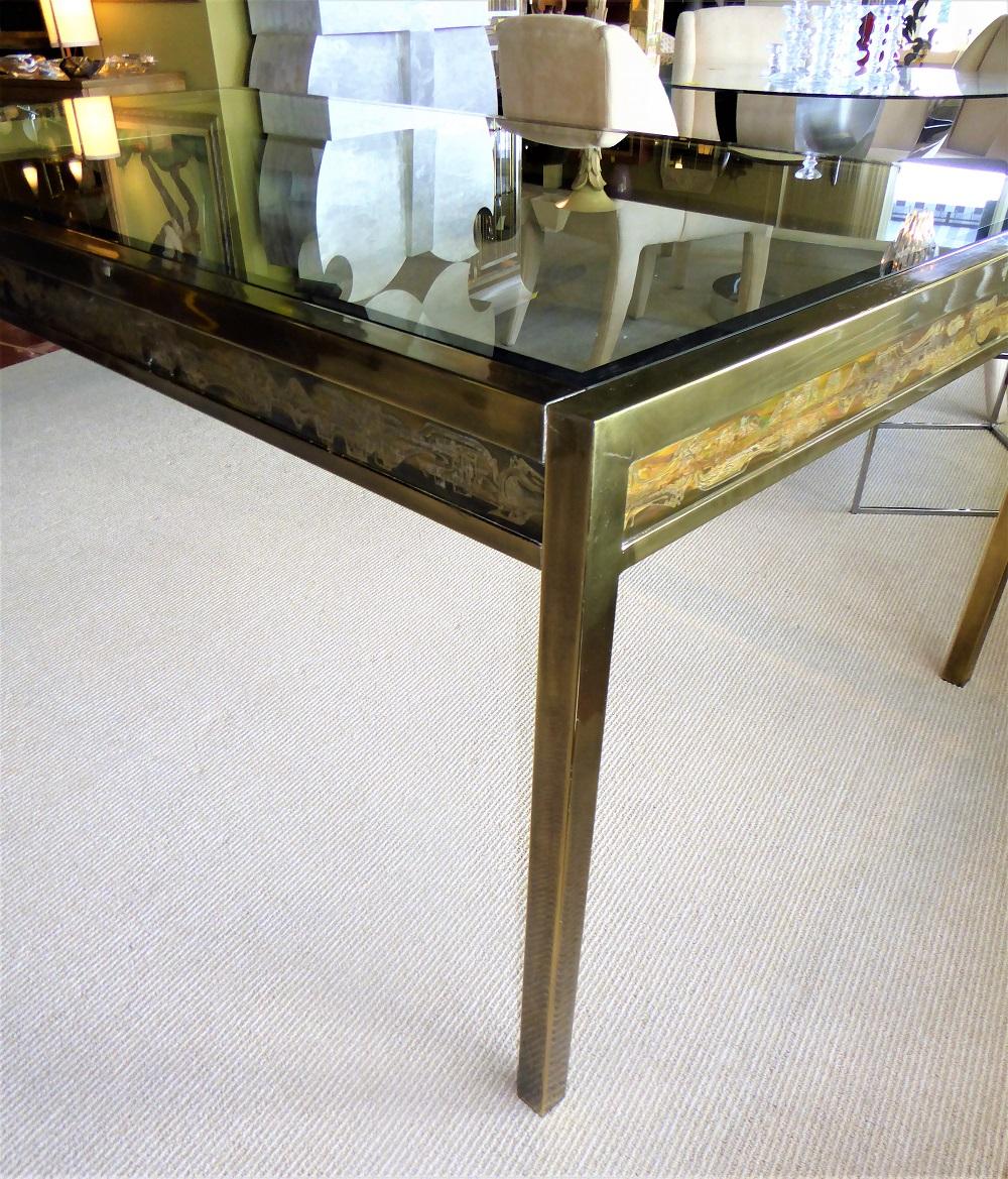 Modern Dining Table with Acid Etched Brass Panels by Bernhard Rohne Mastercraft 13