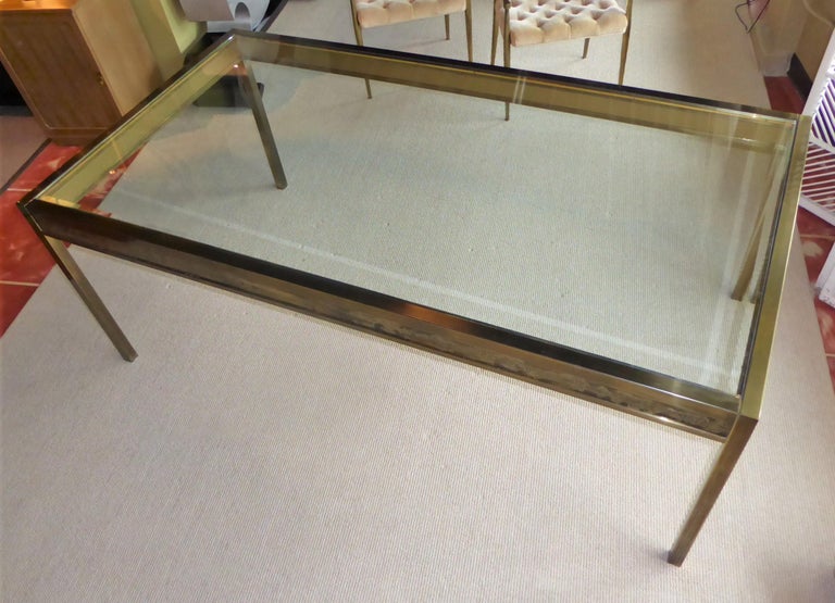 American Modern Dining Table with Acid Etched Brass Panels by Bernhard Rohne Mastercraft For Sale