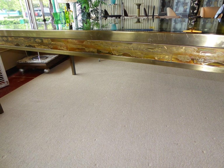 Modern Dining Table with Acid Etched Brass Panels by Bernhard Rohne Mastercraft For Sale 2