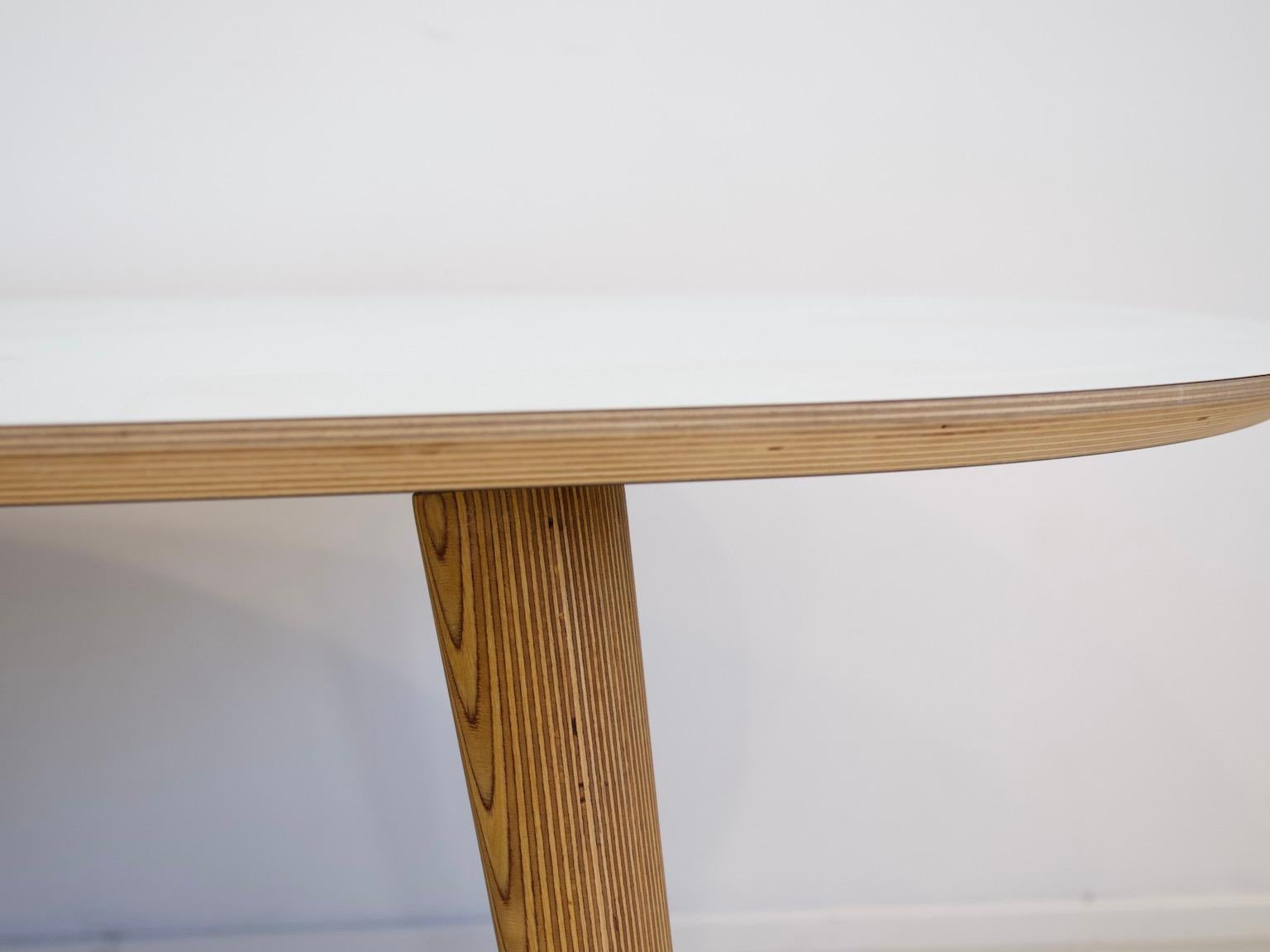 Scandinavian Modern Modern Dining Table with Conical Birch Legs and Light Blue Laminate Top