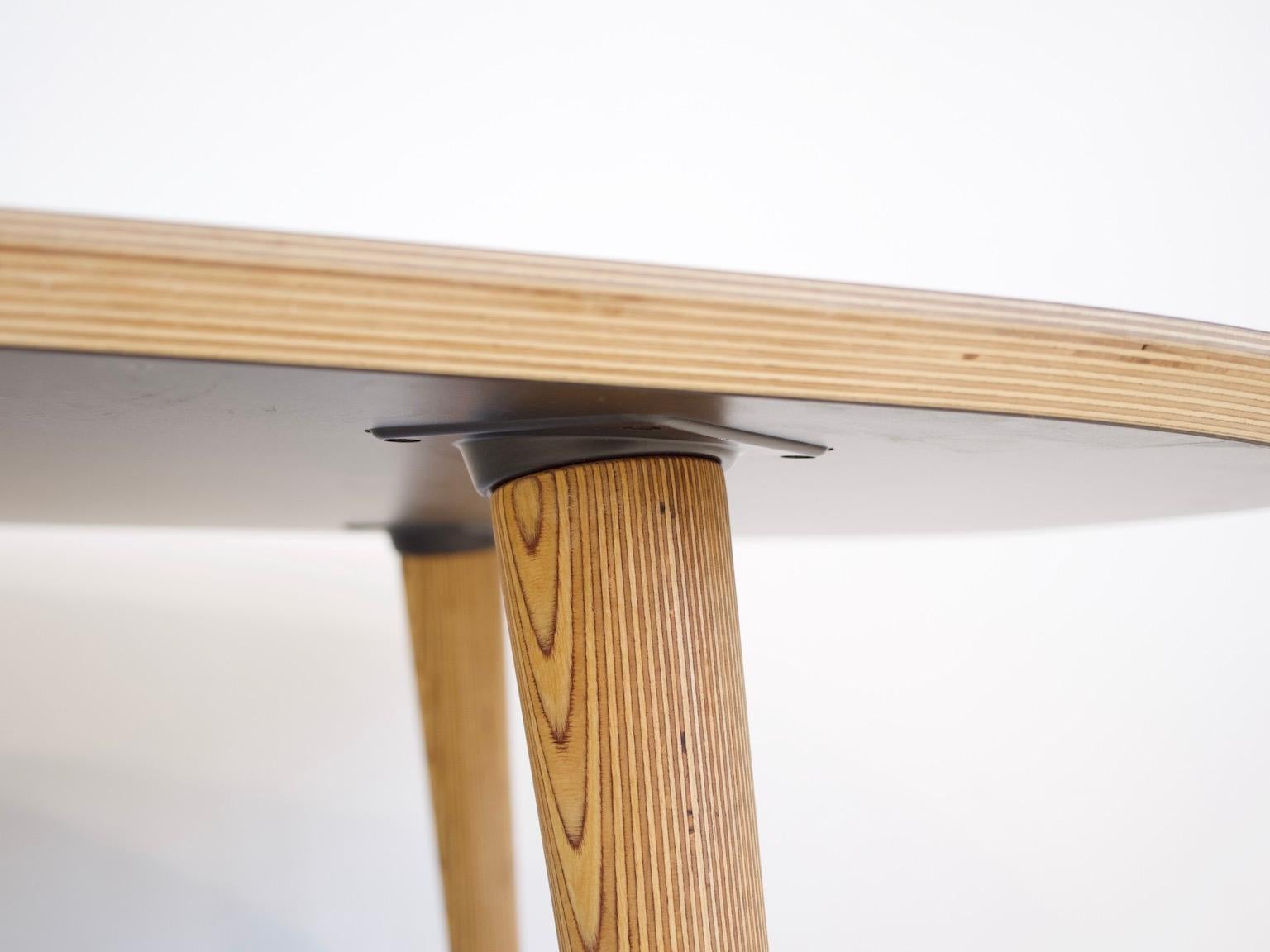 Danish Modern Dining Table with Conical Birch Legs and Light Blue Laminate Top