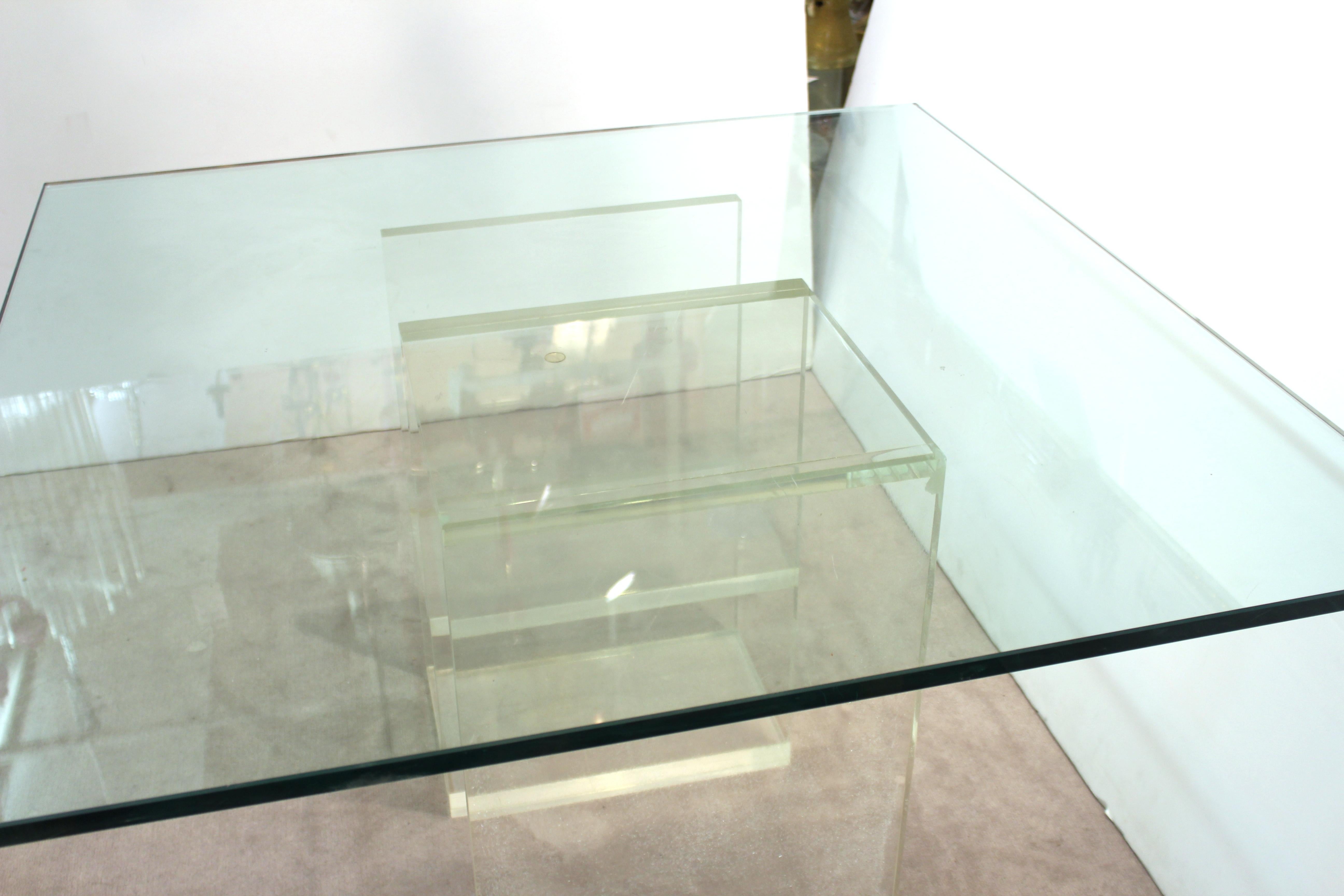 Modern Dining Table with Lucite Base & Square Glass Top 6