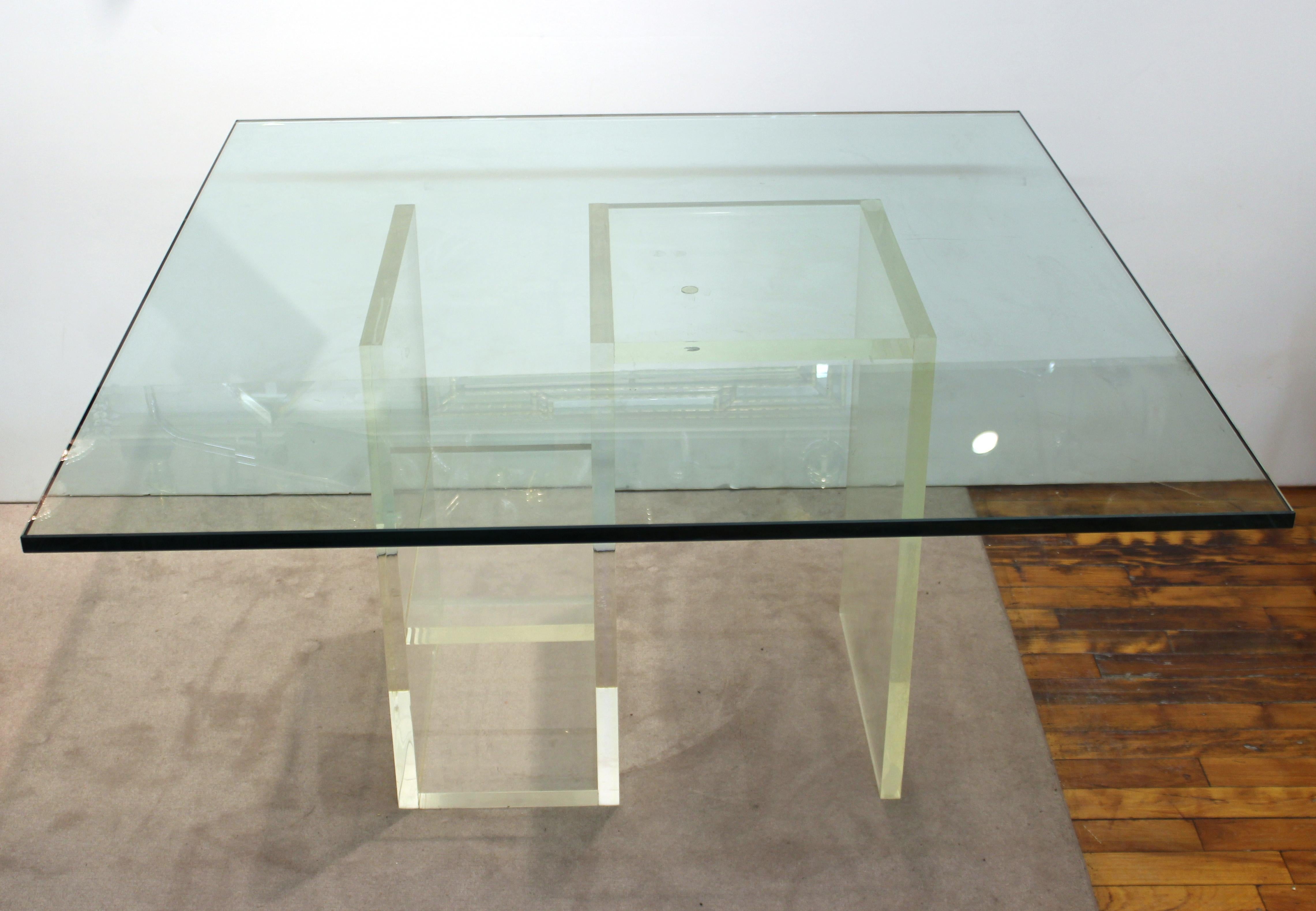 Modern Dining Table with Lucite Base & Square Glass Top In Good Condition In New York, NY