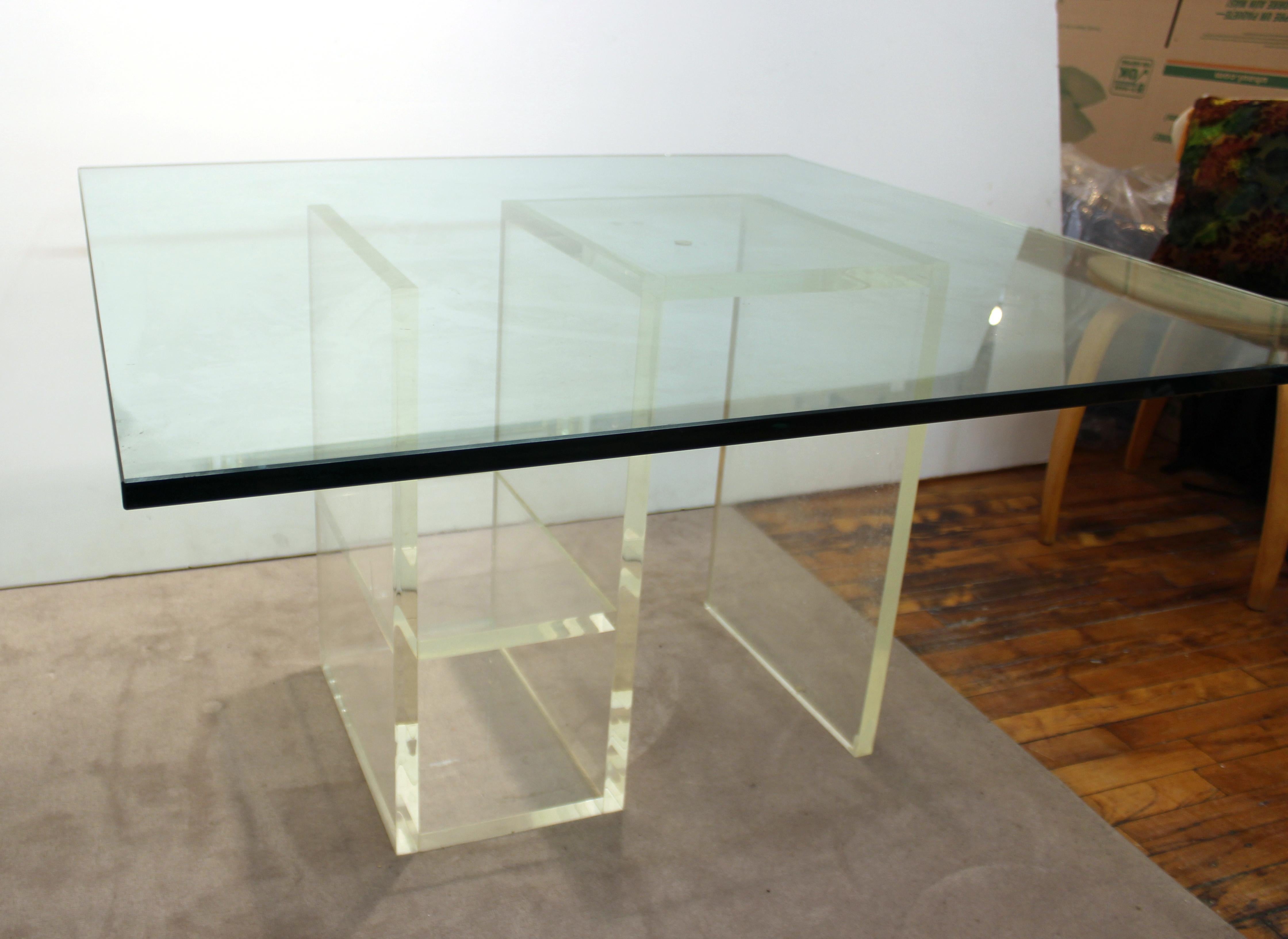 Modern Dining Table with Lucite Base & Square Glass Top 1