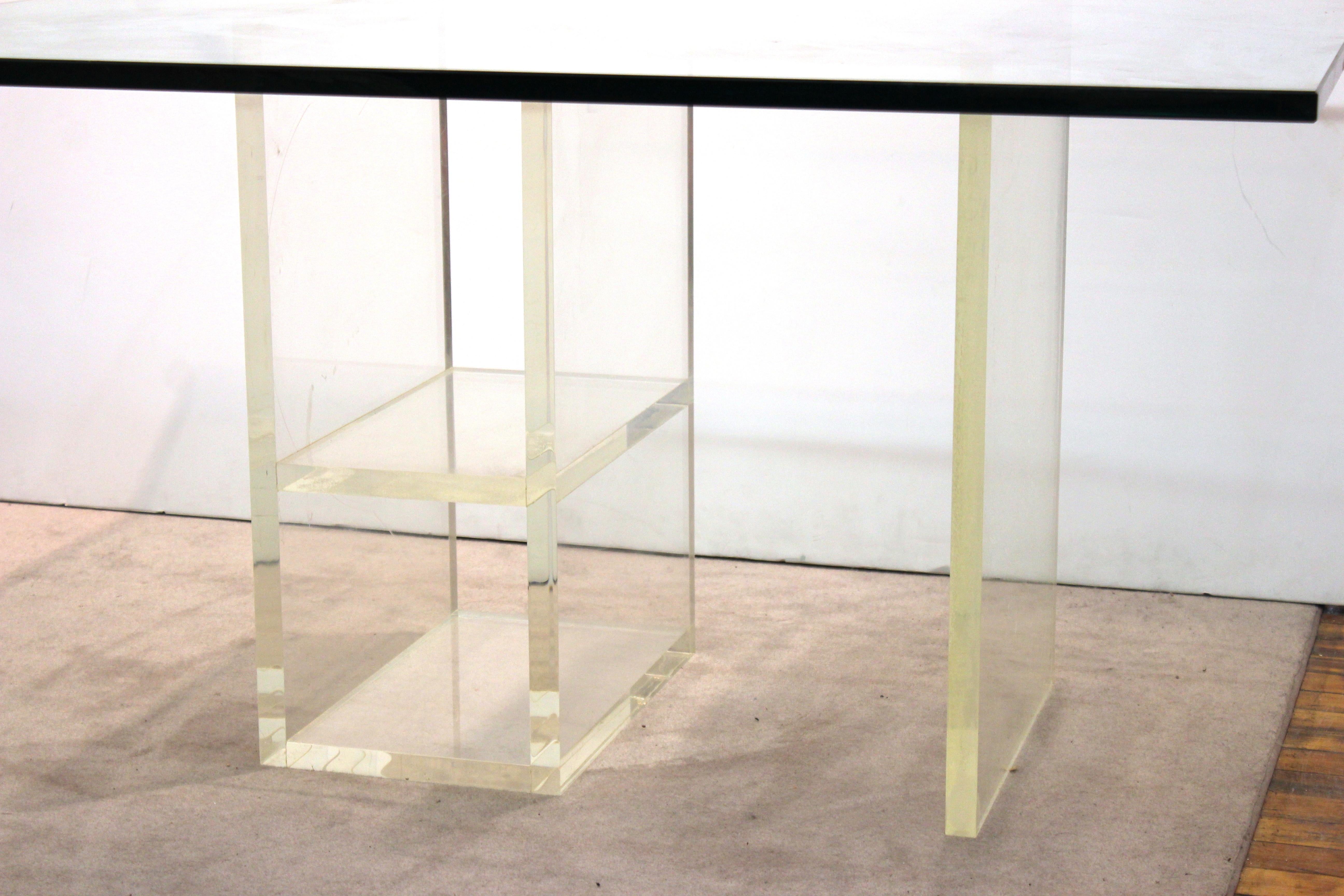Modern Dining Table with Lucite Base & Square Glass Top 4