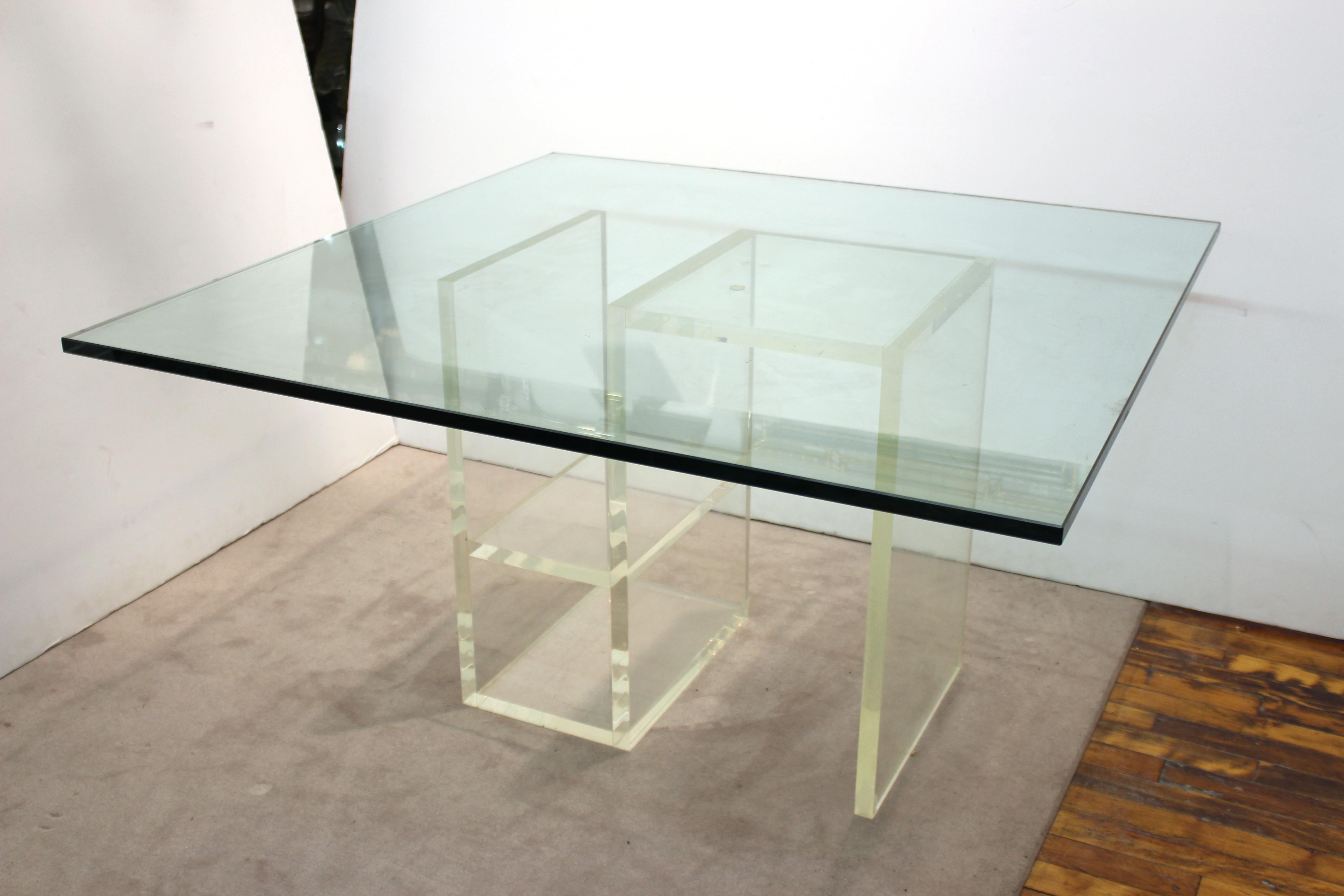 Modern Dining Table with Lucite Base & Square Glass Top 5
