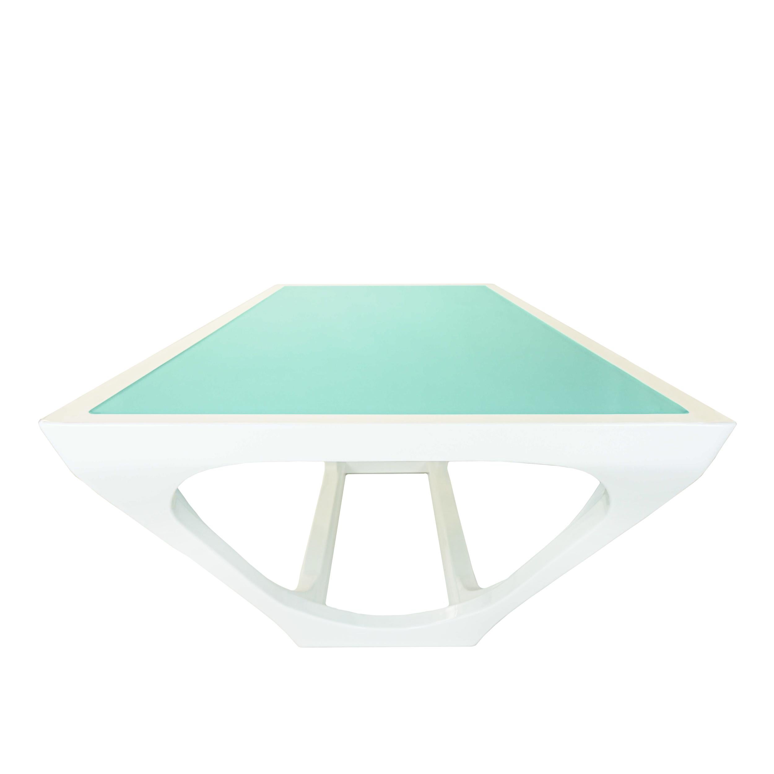 Modern Dining Table with Painted Glass top and White Lacquer Frame For Sale 5