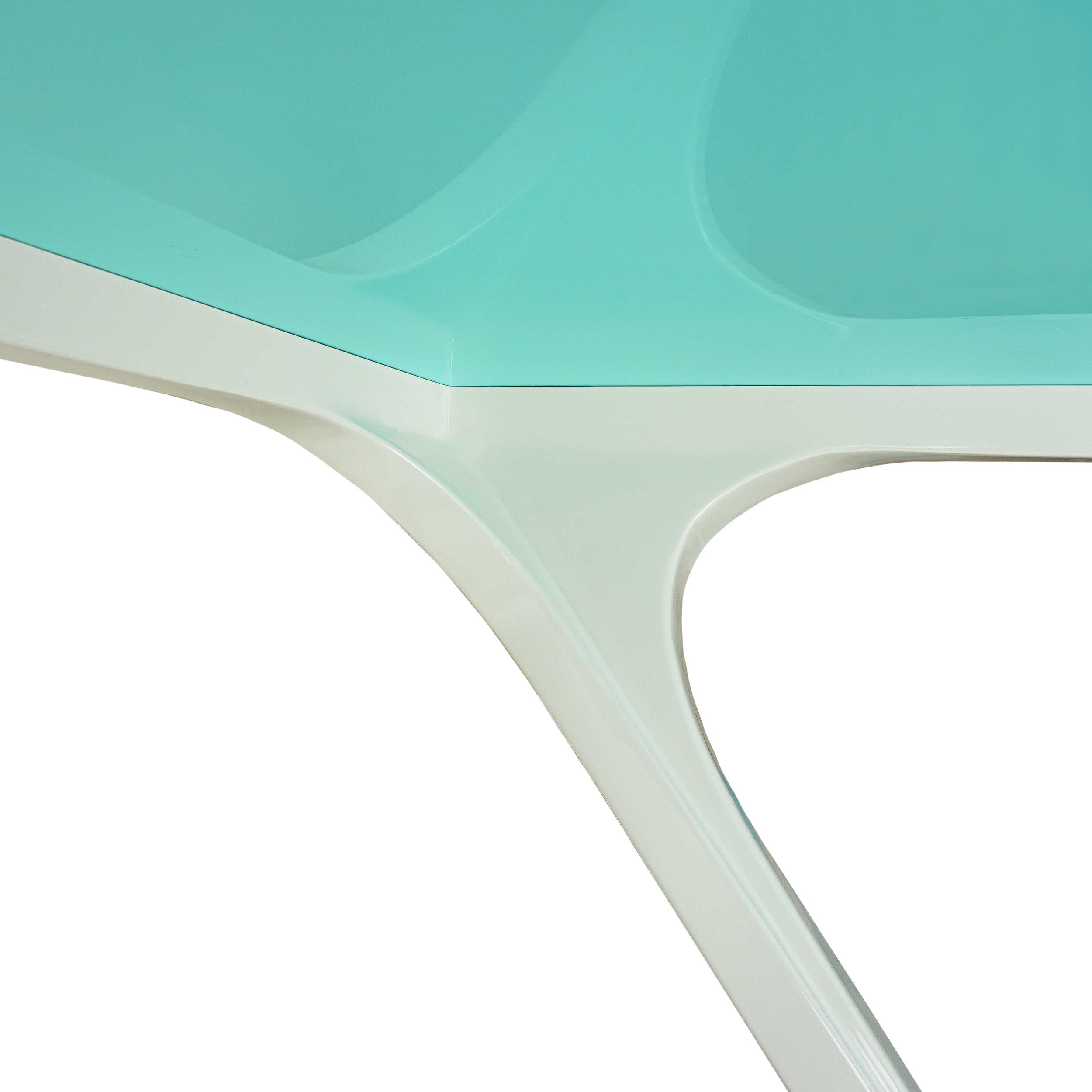 Modern Dining Table with Painted Glass top and White Lacquer Frame For Sale 8