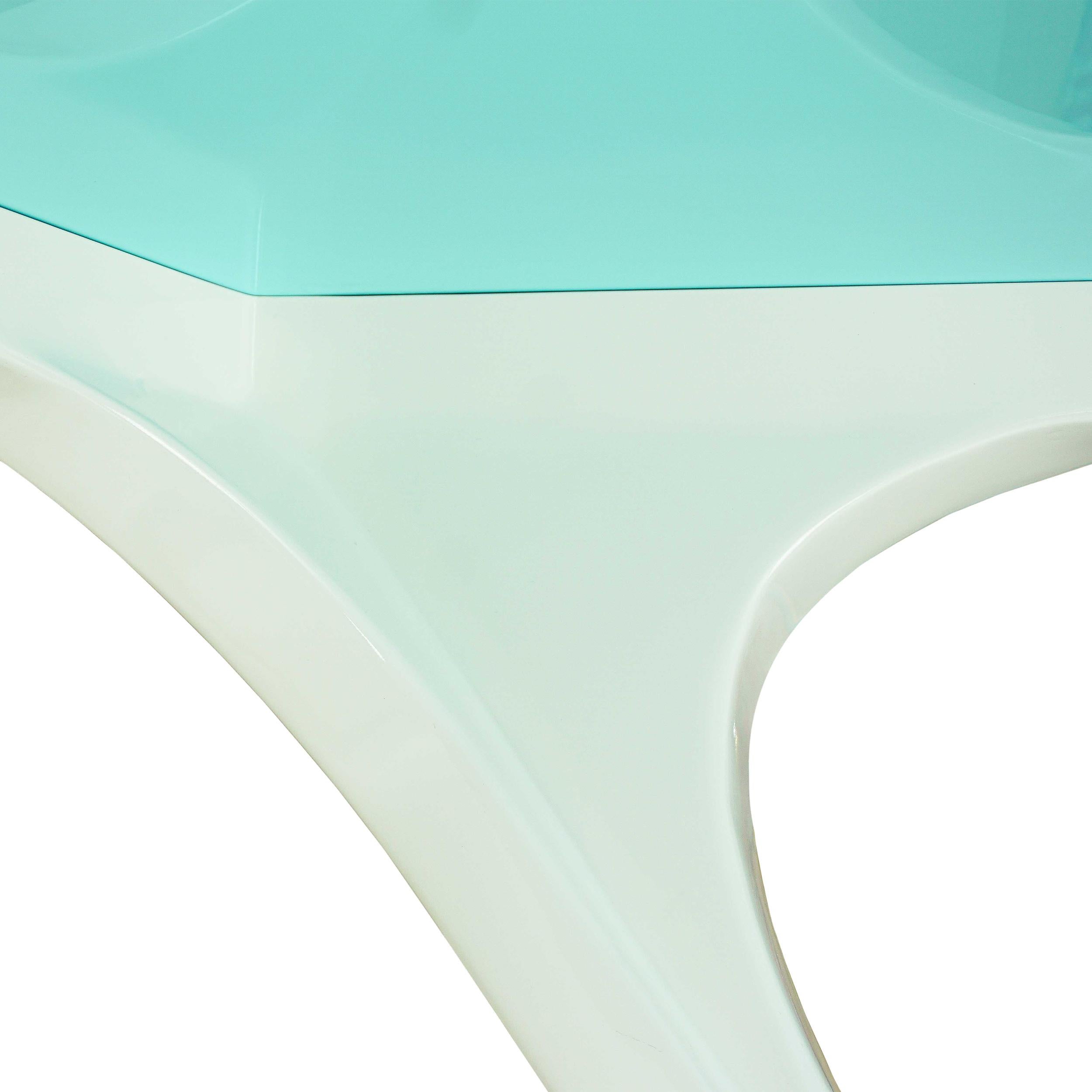 Modern Dining Table with Painted Glass top and White Lacquer Frame For Sale 9