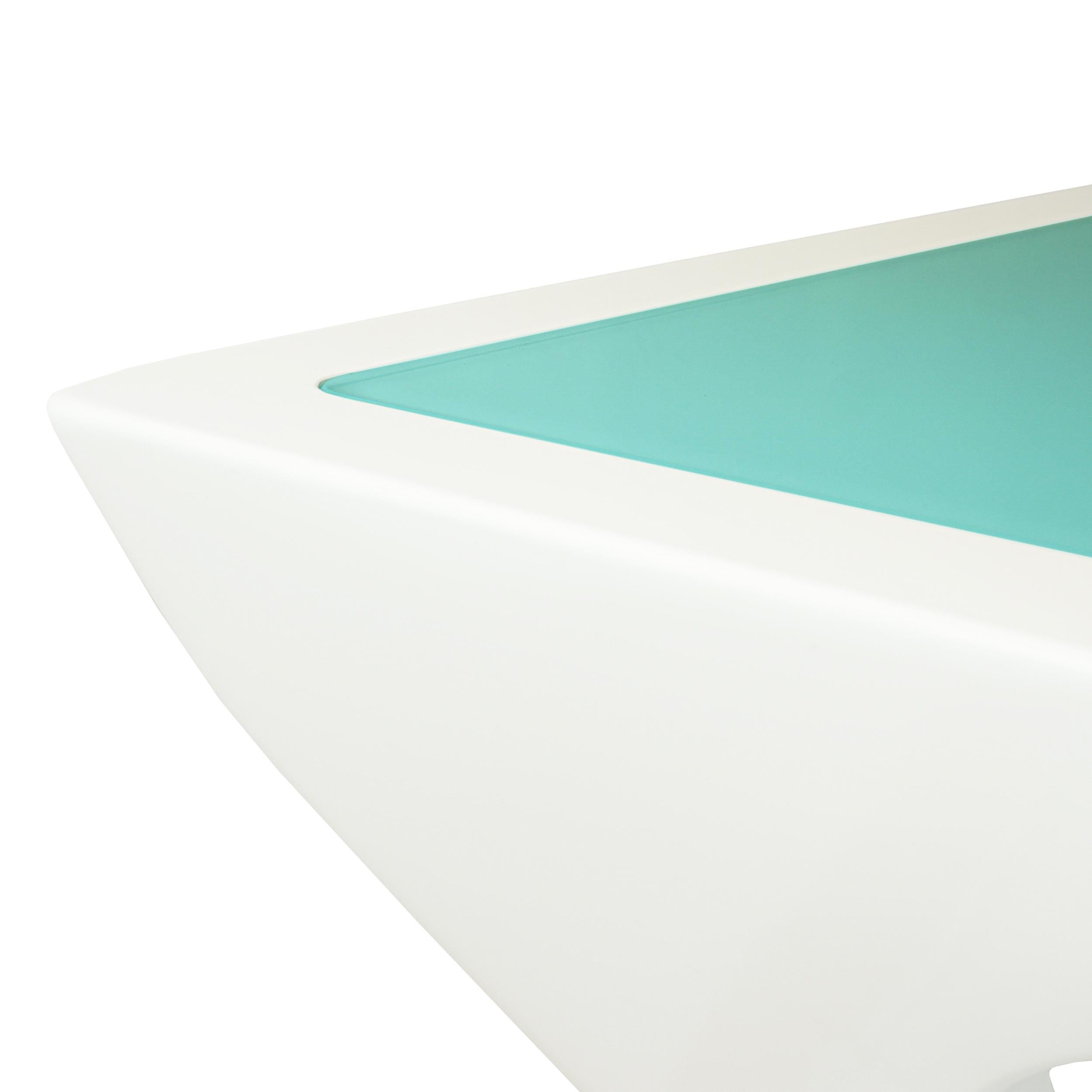 Table de salle à manger moderne avec plateau en verre peint et cadre en laque blanche en vente 10