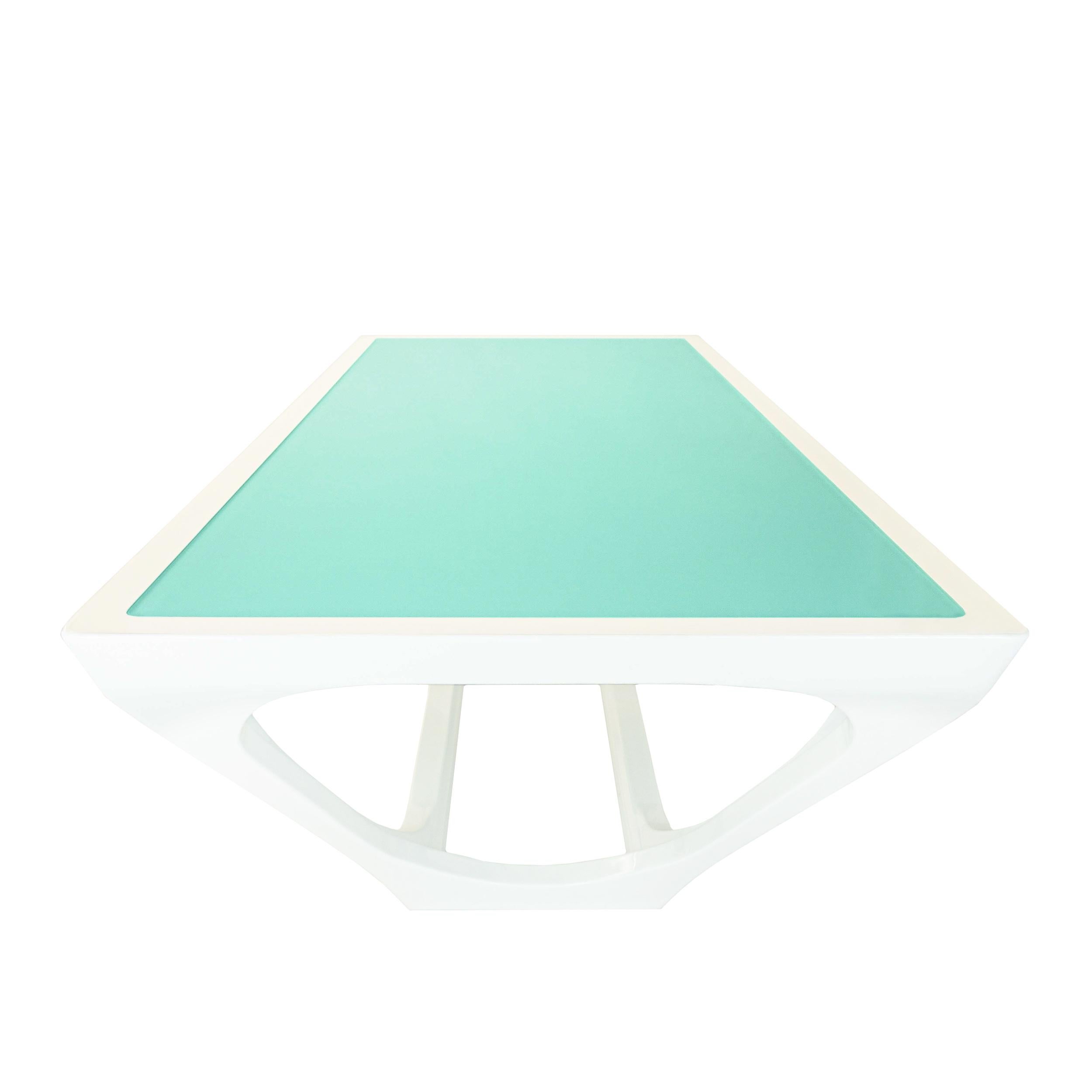 Modern Dining Table with Painted Glass top and White Lacquer Frame For Sale 4