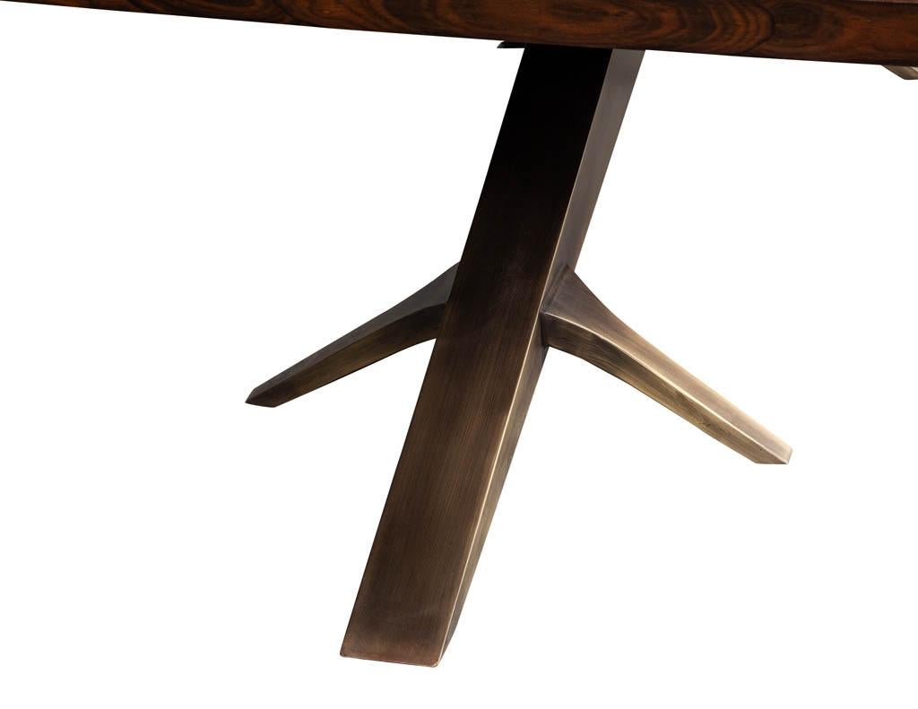 Modern Dining Table with Unique Metal Base Mozambique and Circassia Banded 6