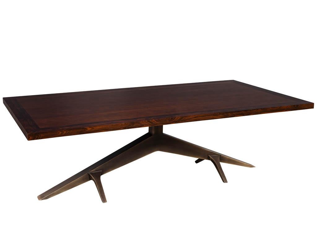 Modern Dining Table with Unique Metal Base Mozambique and Circassia Banded 1