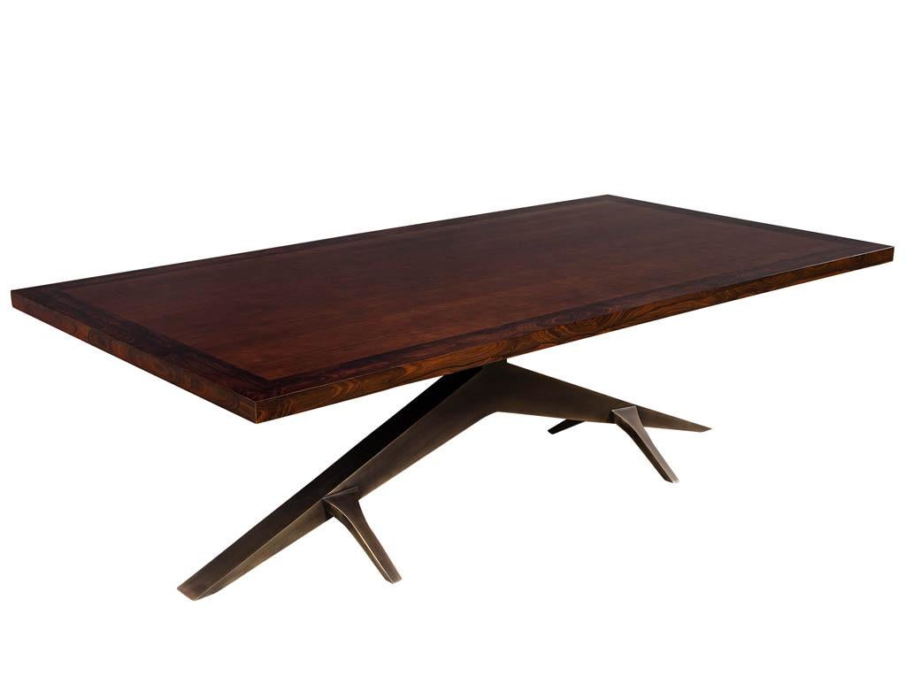Modern Dining Table with Unique Metal Base Mozambique and Circassia Banded 2