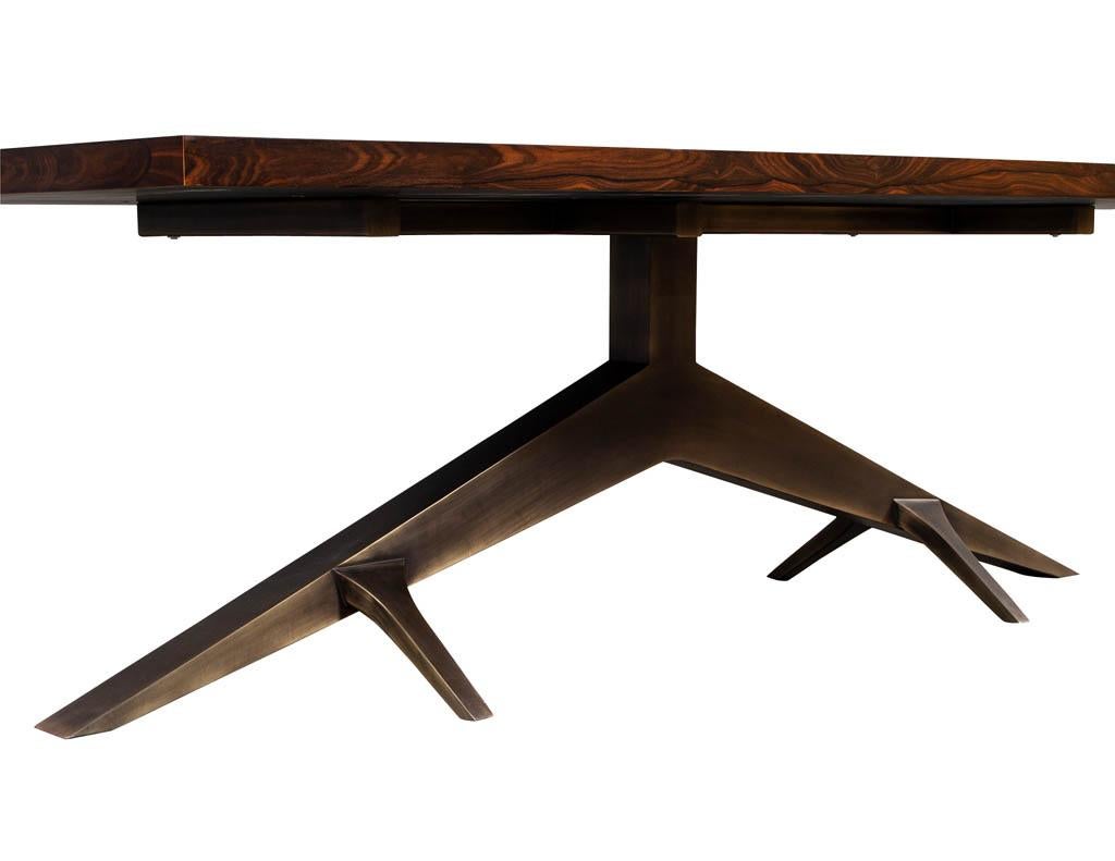 Modern Dining Table with Unique Metal Base Mozambique and Circassia Banded 3